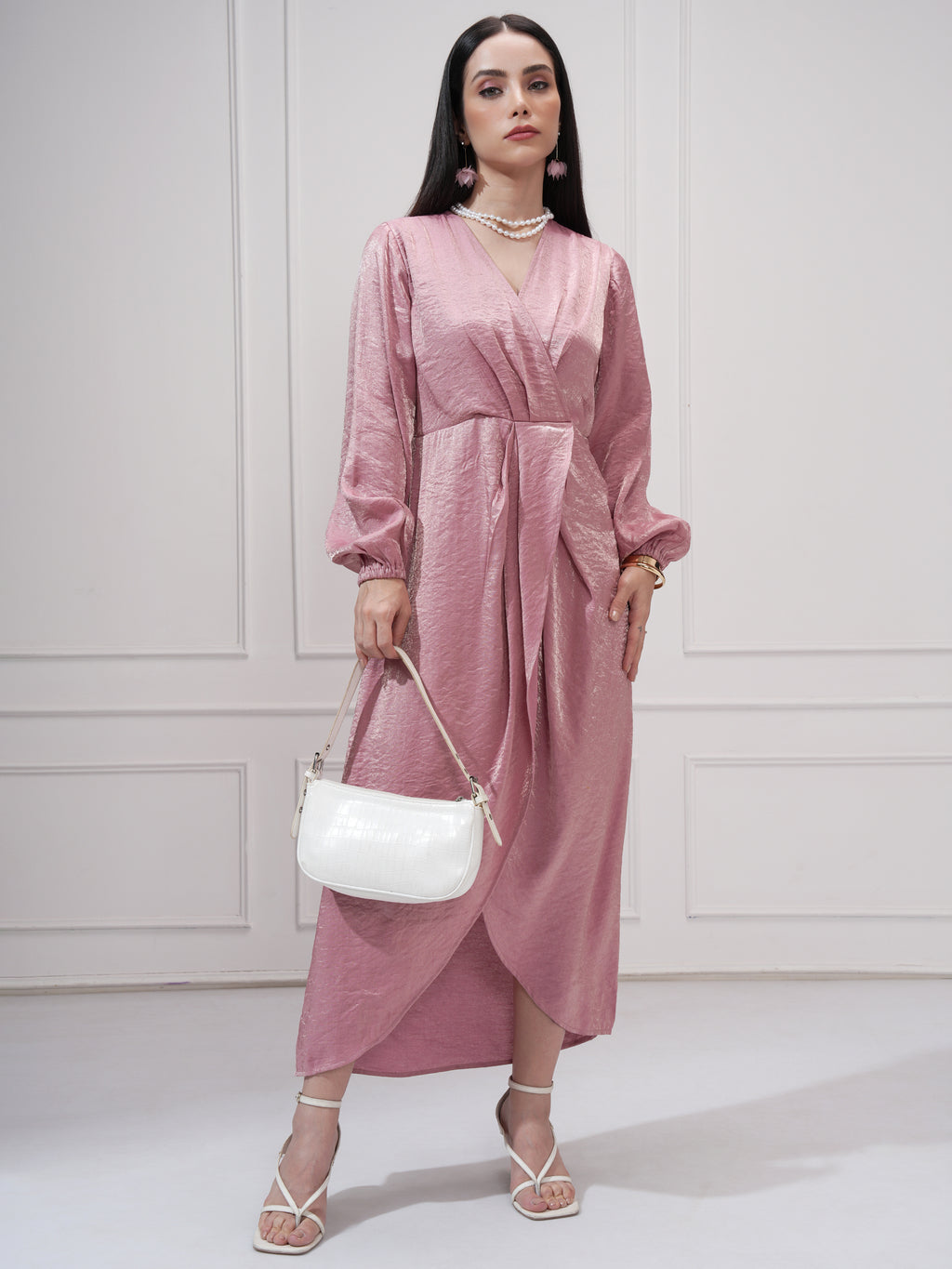 Tokyo Talkies Women Pink Self Design Wrap Dress - Pink - Image 2