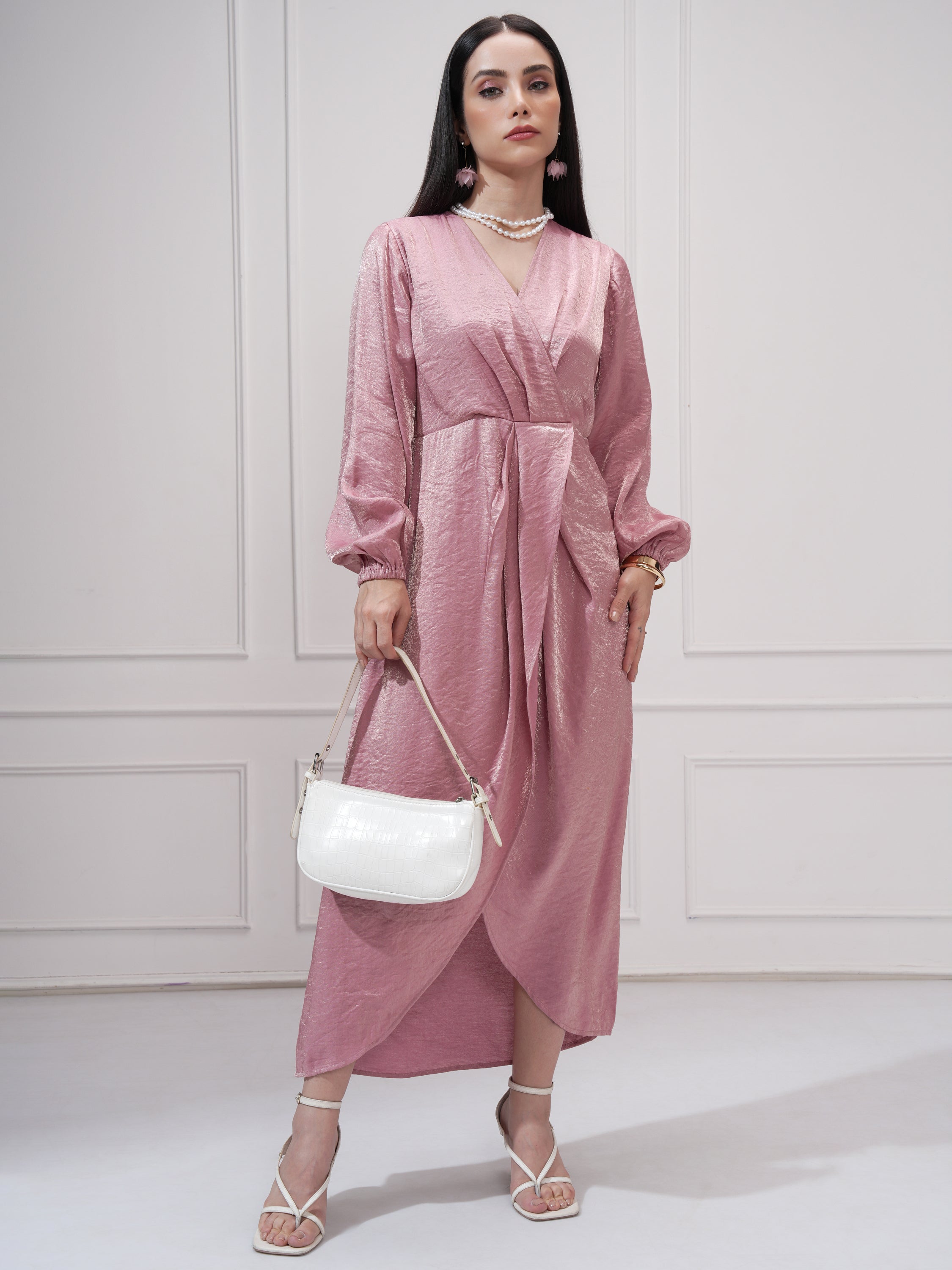 Tokyo Talkies Women Pink Self Design Wrap Dress - Pink - Image 2