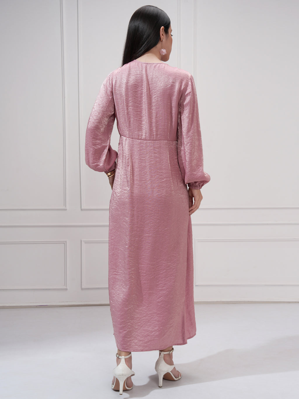 Tokyo Talkies Women Pink Self Design Wrap Dress - Pink - Image 3