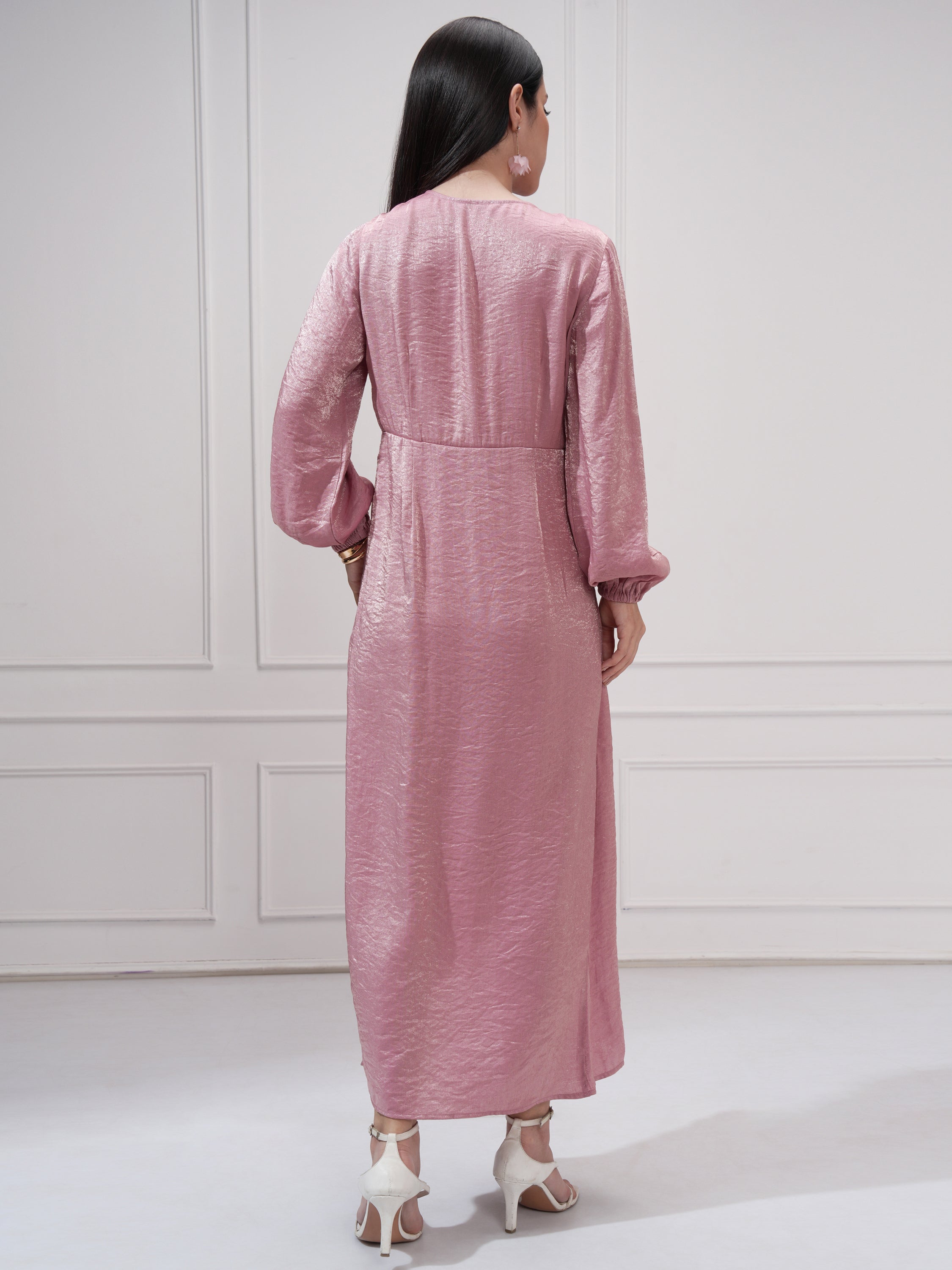 Tokyo Talkies Women Pink Self Design Wrap Dress - Pink - Image 3