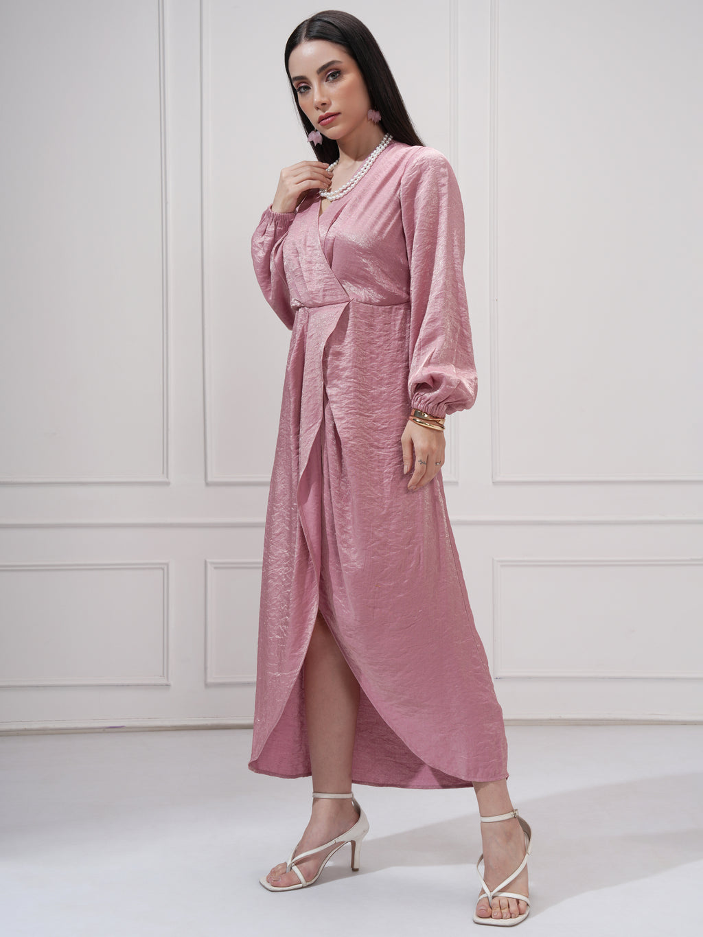 Tokyo Talkies Women Pink Self Design Wrap Dress - Pink - Image 4
