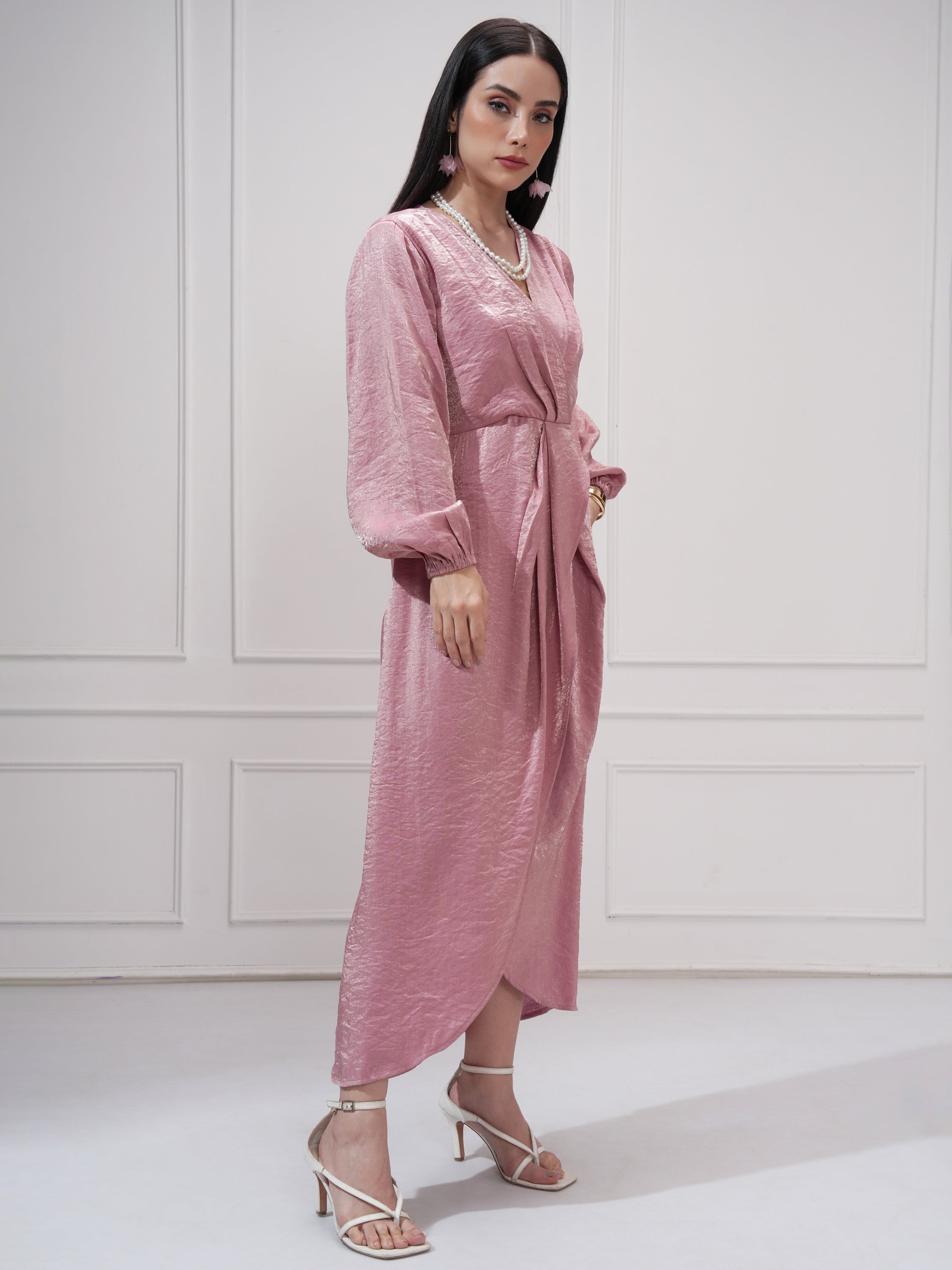 Tokyo Talkies Women Pink Self Design Wrap Dress - Pink - Image 6