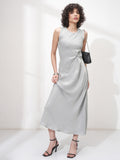 Tokyo Talkies Women Silver Solid Maxi Dress - Silver - Image 1