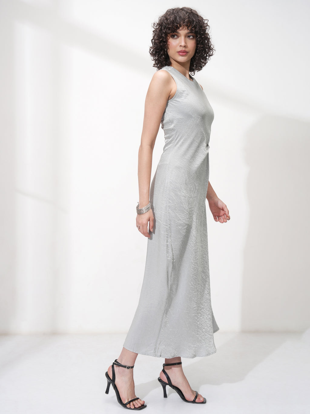 Tokyo Talkies Women Silver Solid Maxi Dress - Silver - Image 4