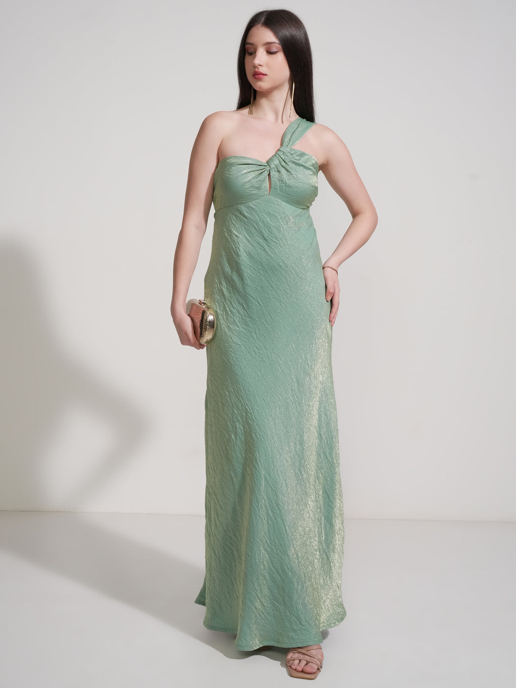 Tokyo Talkies Women Green Self Design Maxi Dress - Green - Image 2