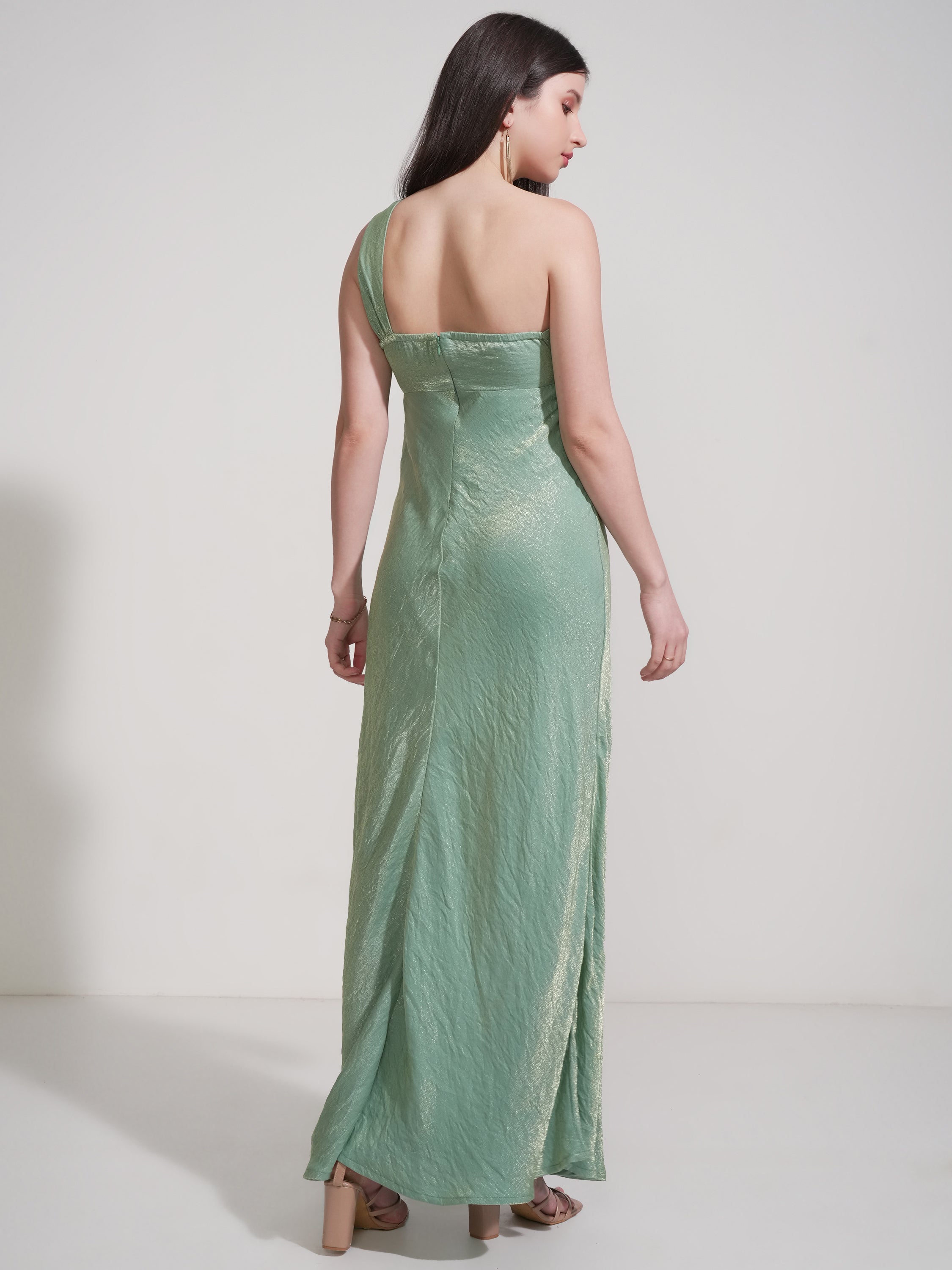 Tokyo Talkies Women Green Self Design Maxi Dress - Green - Image 3