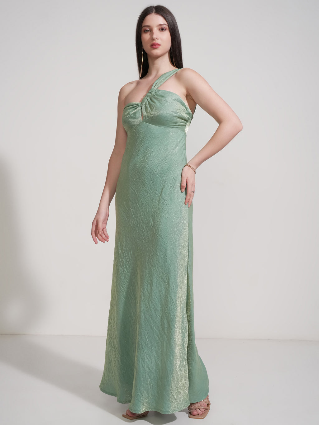 Tokyo Talkies Women Green Self Design Maxi Dress - Green - Image 4