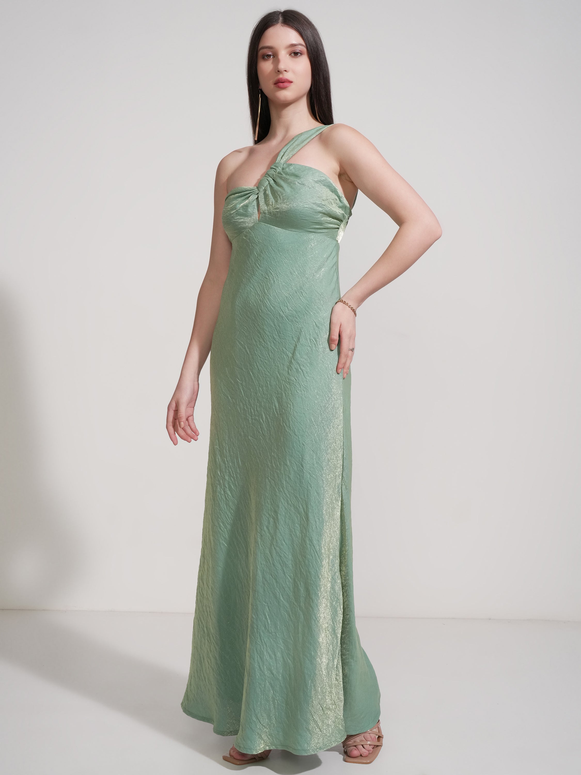 Tokyo Talkies Women Green Self Design Maxi Dress - Green - Image 4