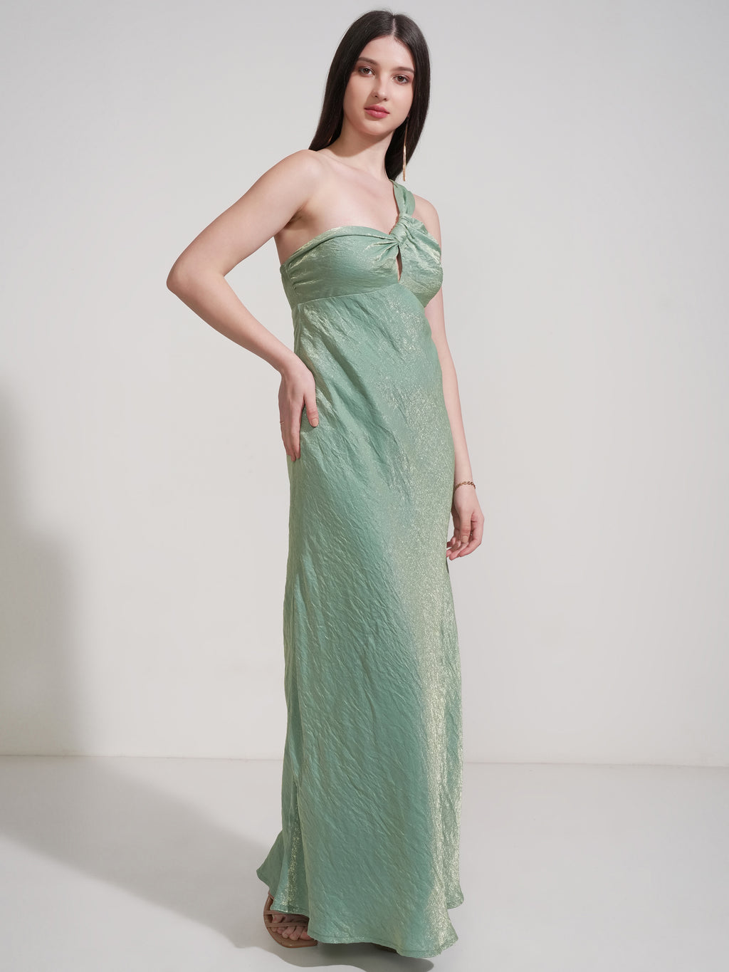Tokyo Talkies Women Green Self Design Maxi Dress - Green - Image 6