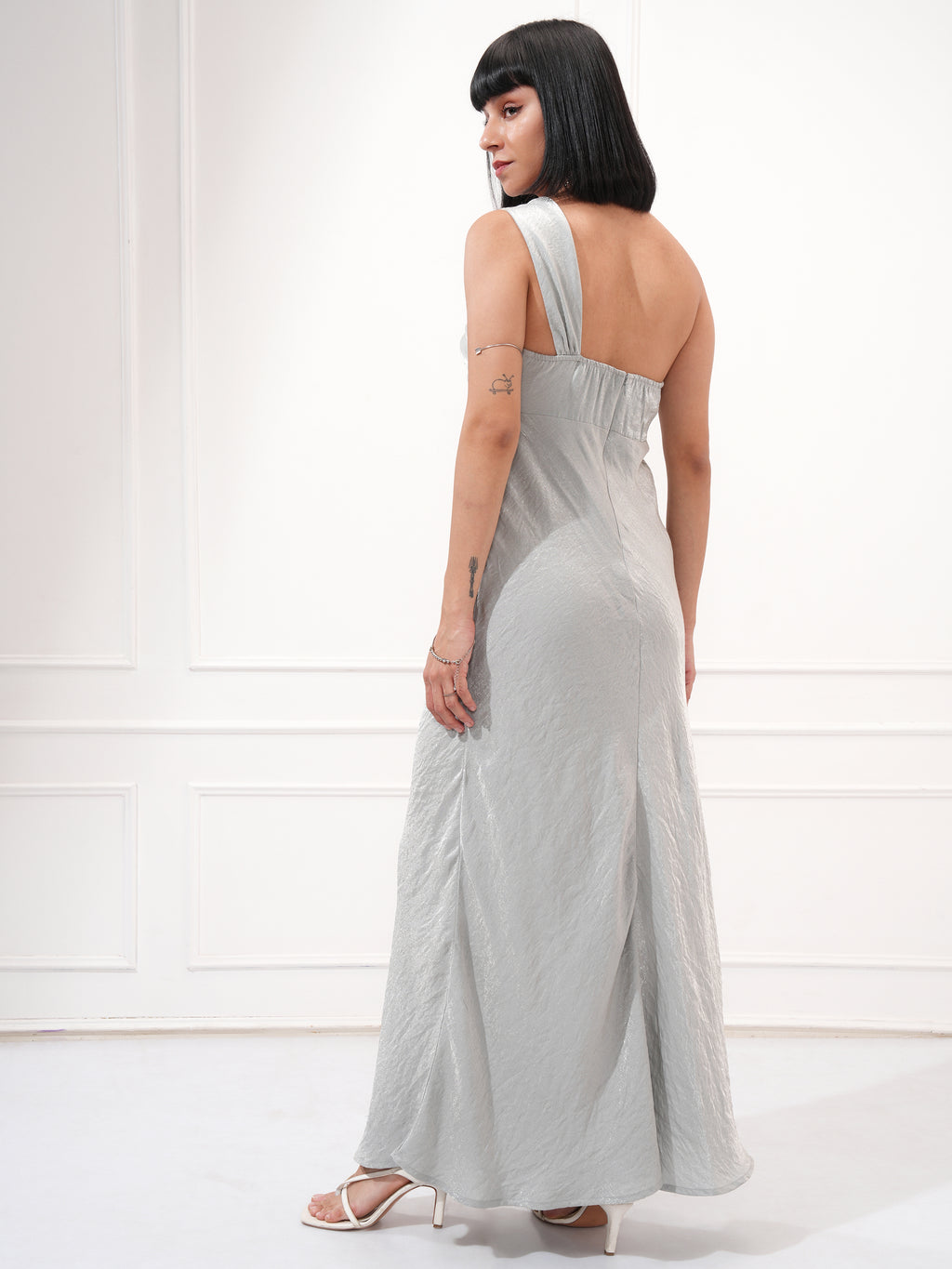 Tokyo Talkies Women Silver Solid Maxi Dress - Silver - Image 3