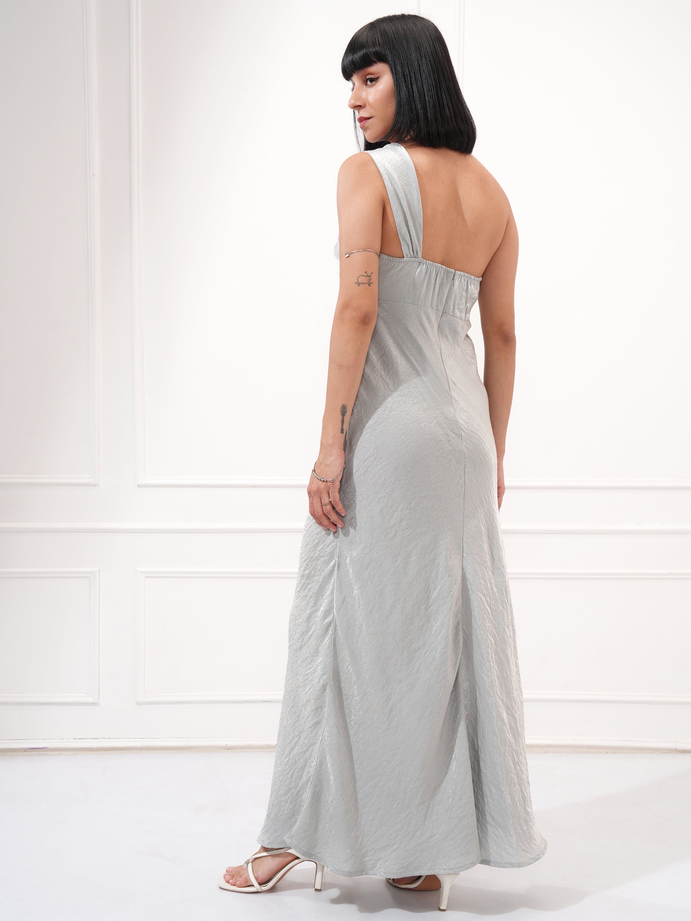 Tokyo Talkies Women Silver Solid Maxi Dress - Silver - Image 3