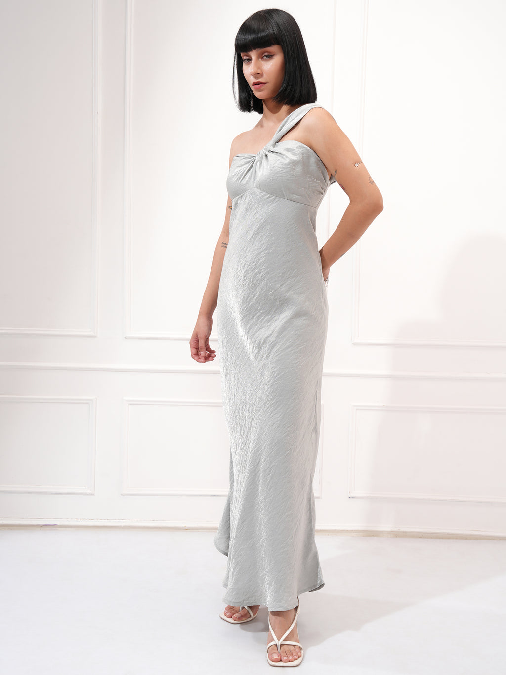 Tokyo Talkies Women Silver Solid Maxi Dress - Silver - Image 4
