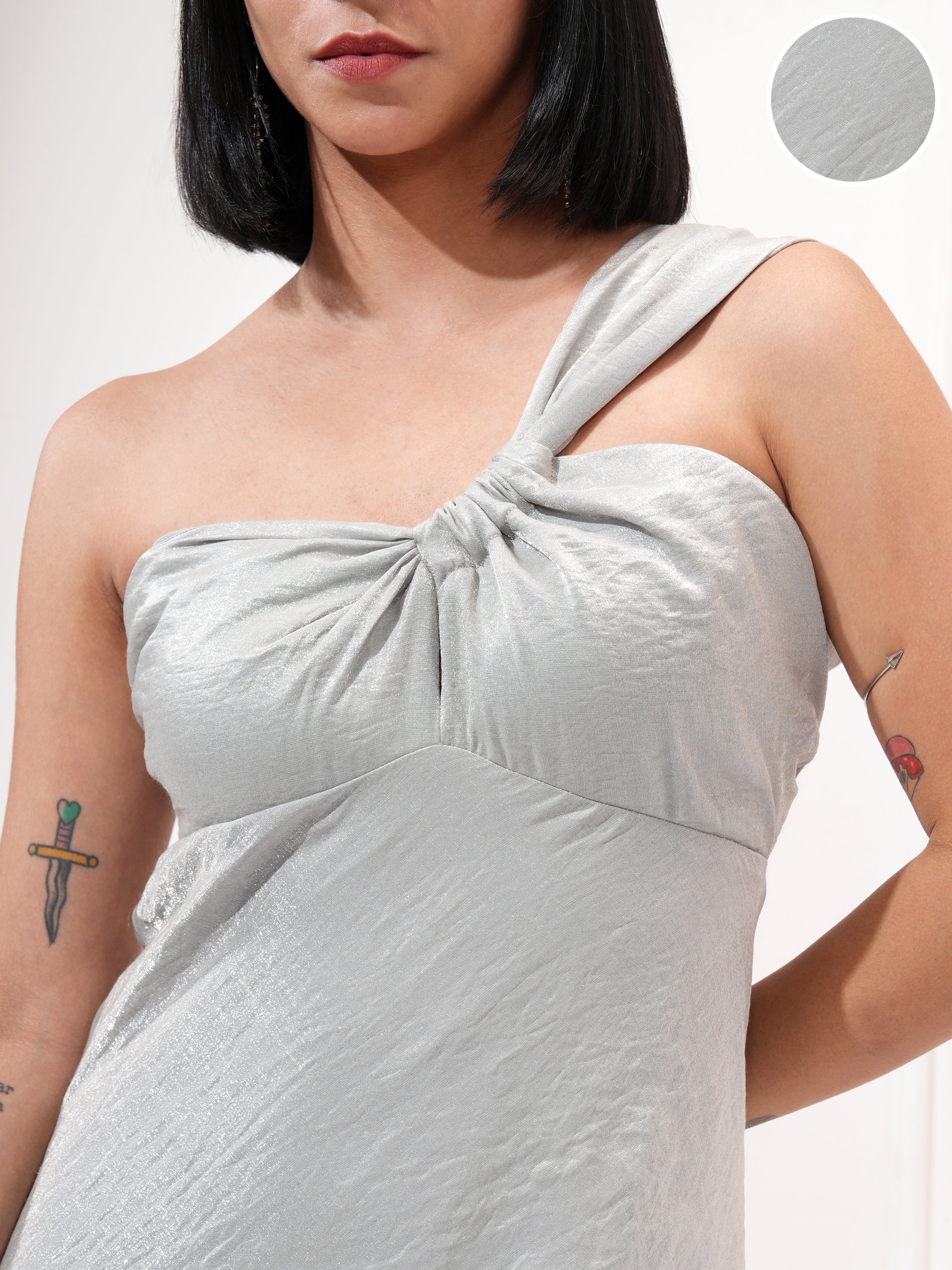 Tokyo Talkies Women Silver Solid Maxi Dress - Silver - Image 5