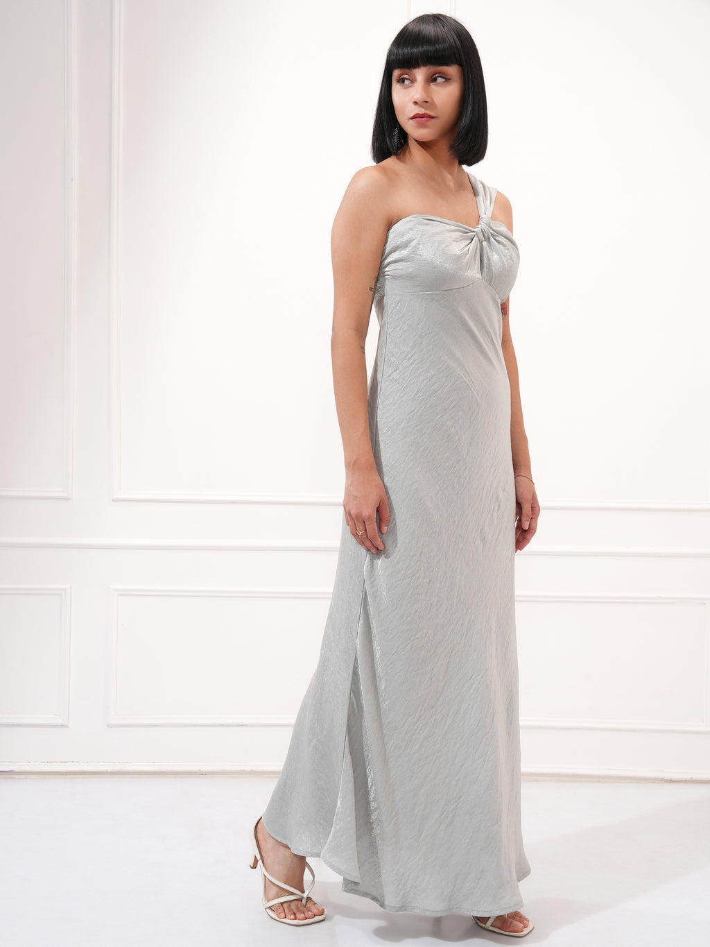 Tokyo Talkies Women Silver Solid Maxi Dress - Silver - Image 6