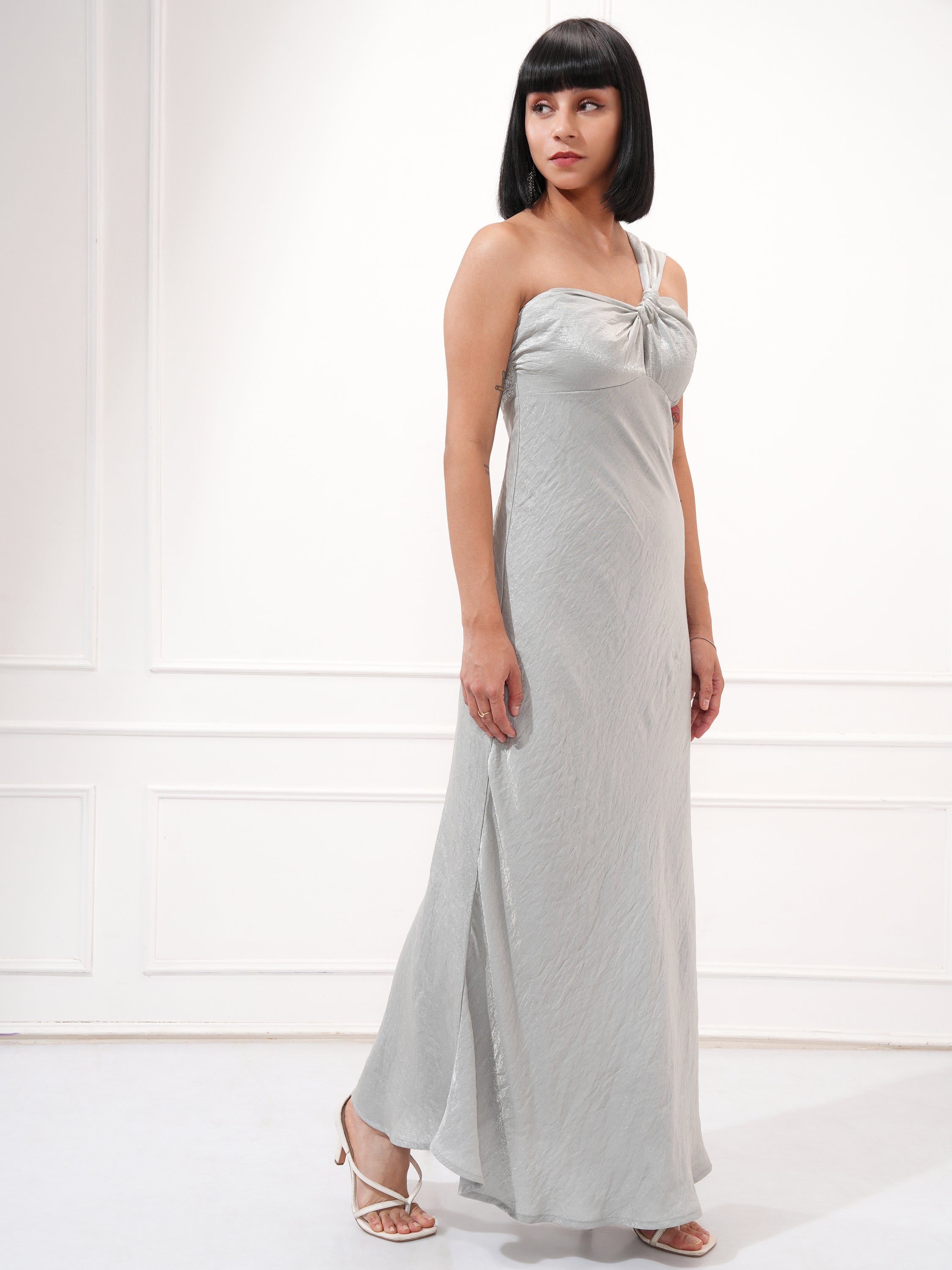 Tokyo Talkies Women Silver Solid Maxi Dress - Silver - Image 6