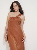 Tokyo Talkies Women Rust Self Design Maxi Dress - Rust - Image 1