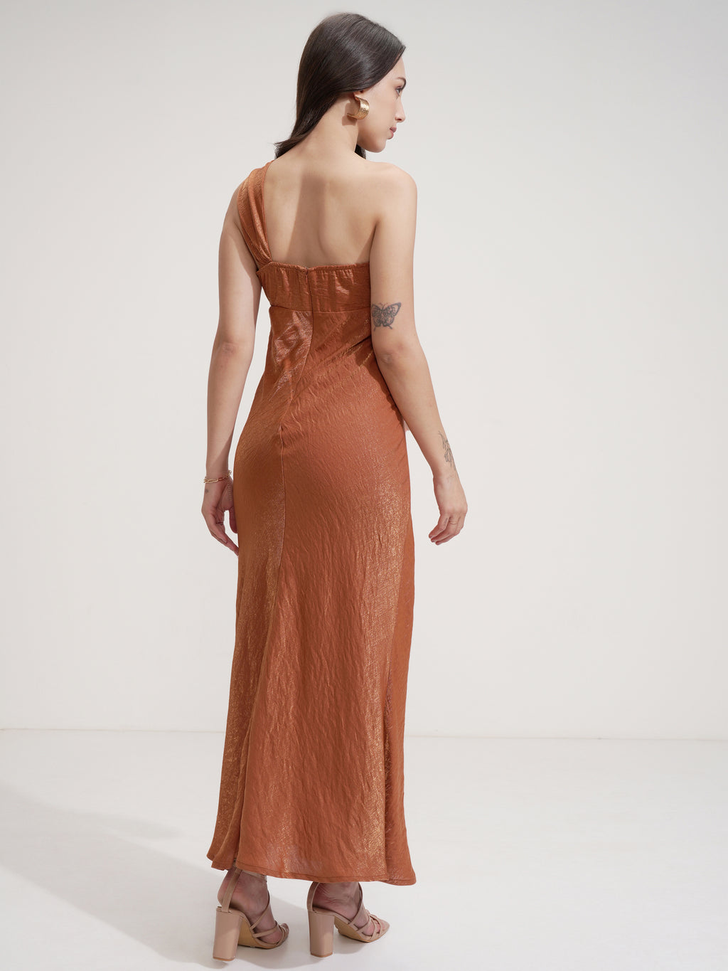 Tokyo Talkies Women Rust Self Design Maxi Dress - Rust - Image 3
