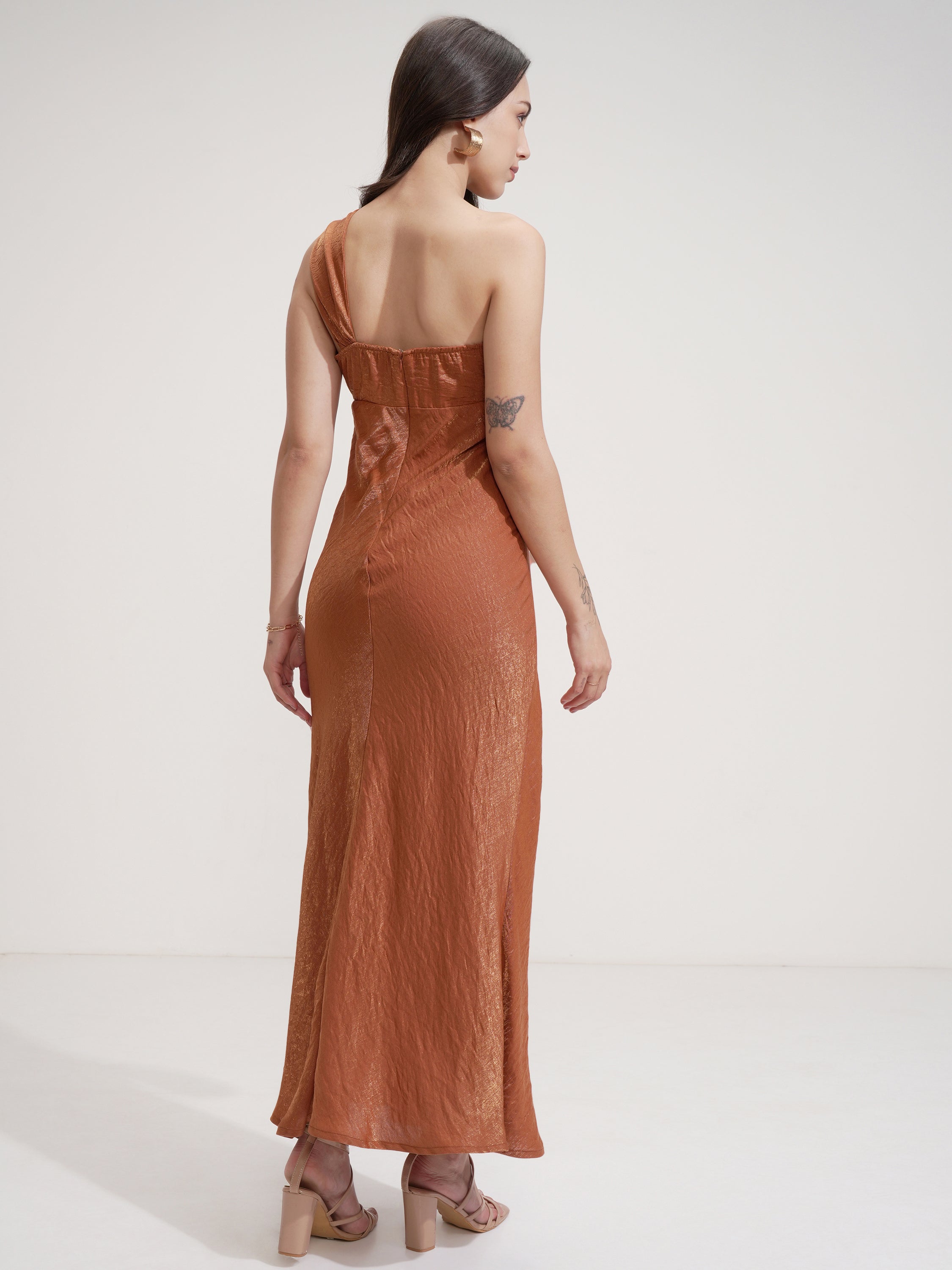 Tokyo Talkies Women Rust Self Design Maxi Dress - Rust - Image 3