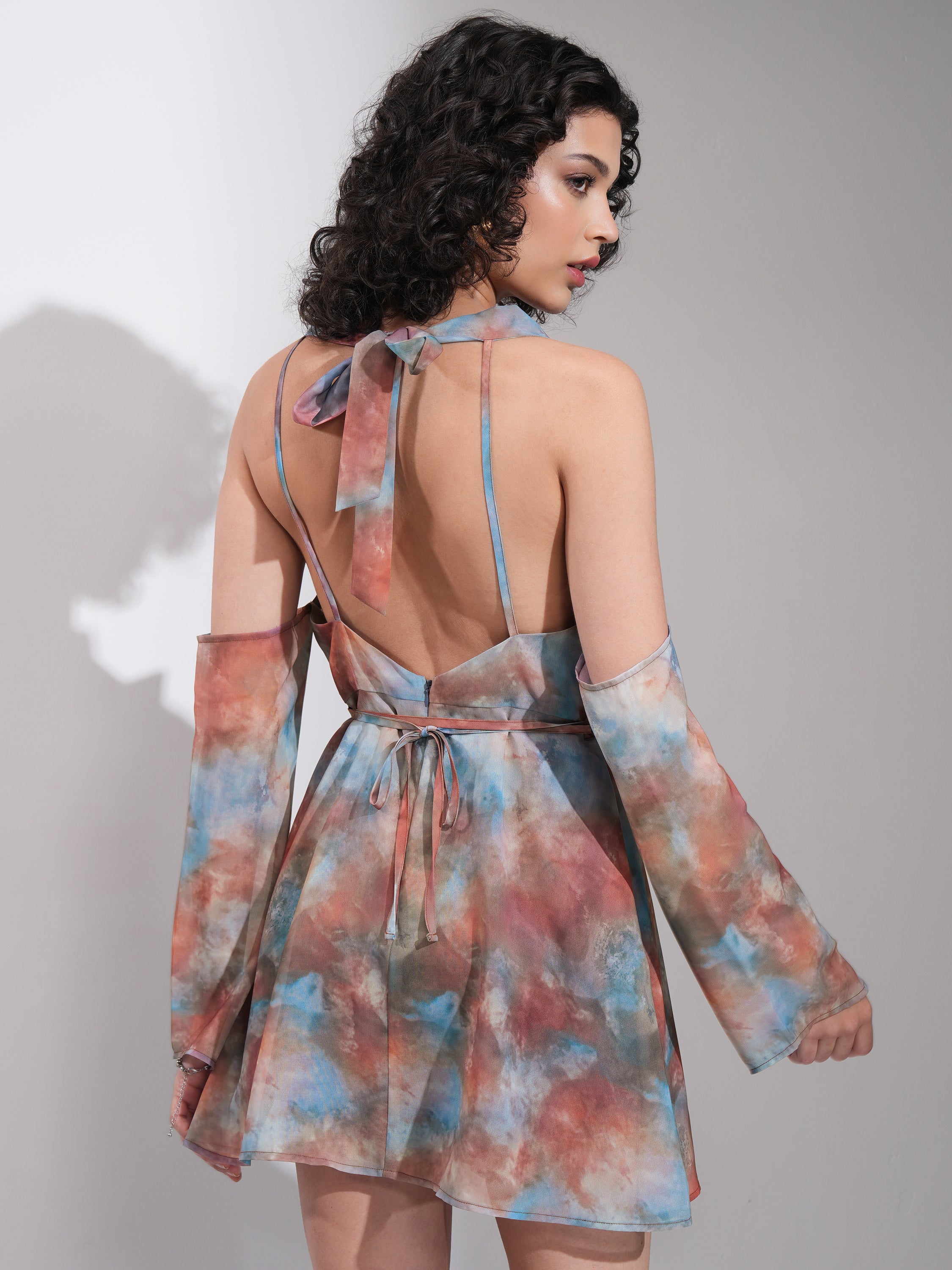 Tokyo Talkies Women Blue Printed A-Line Dress - Blue - Image 3