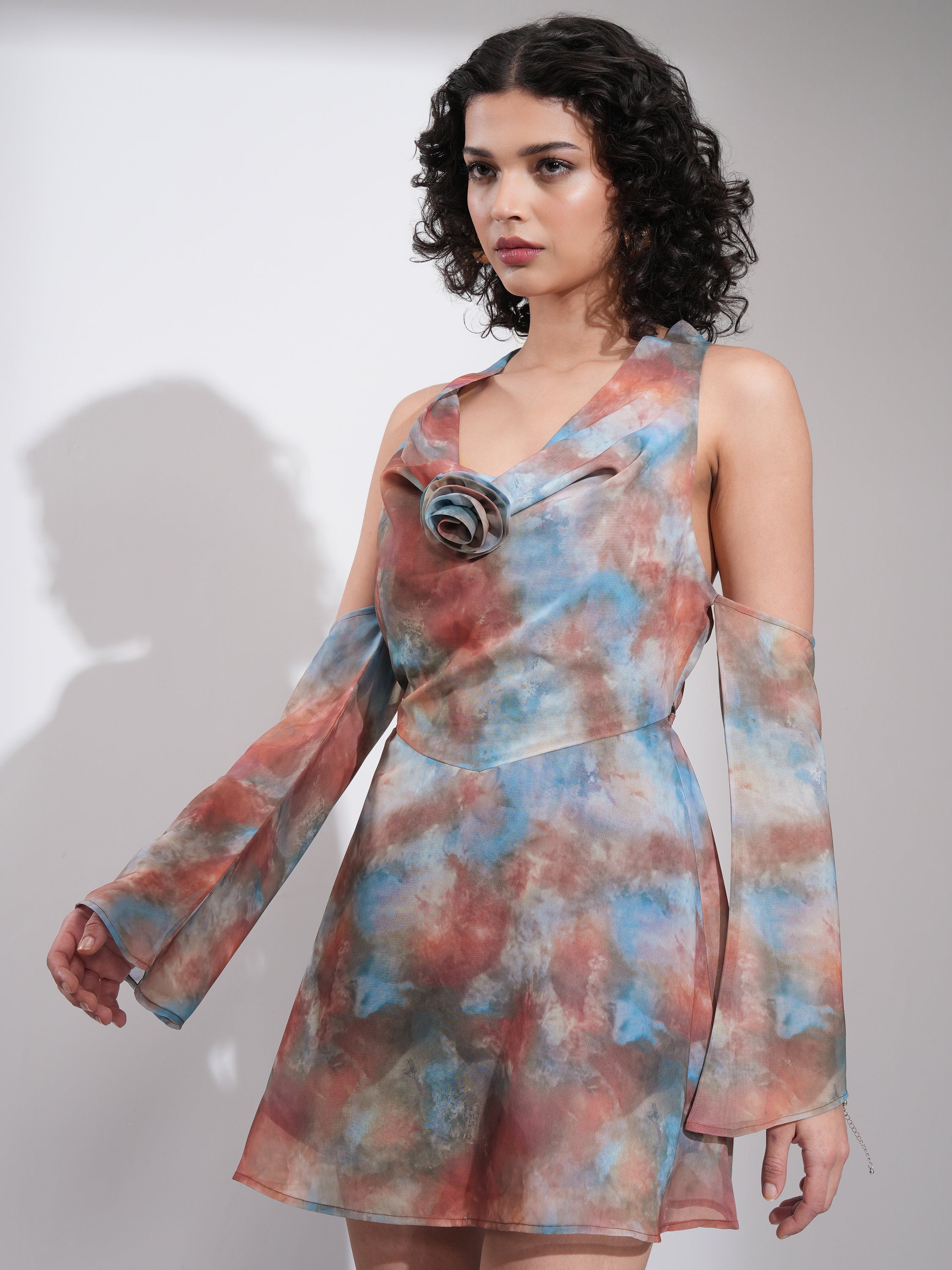 Tokyo Talkies Women Blue Printed A-Line Dress - Blue - Image 4