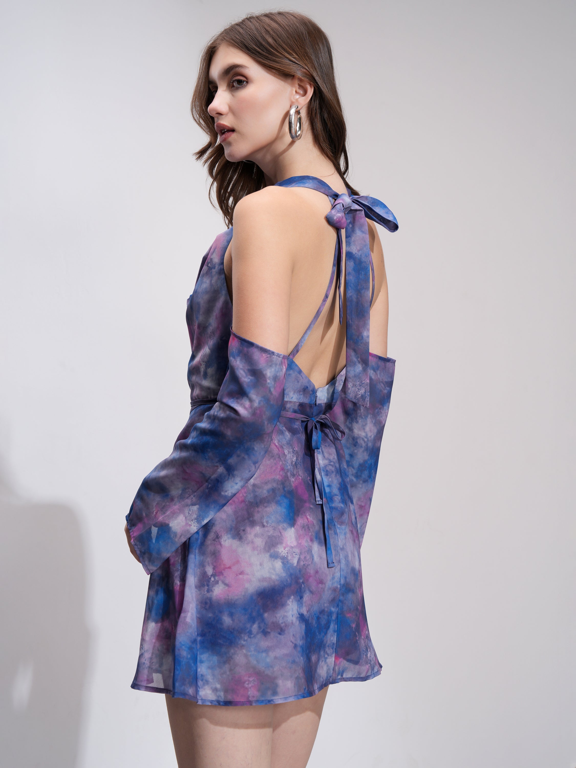 Tokyo Talkies Women Navy Blue Printed Fit and Flare Dress - Navy Blue - Image 3