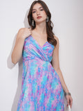 Tokyo Talkies Women Purple Printed Fit and Flare Dress - Purple - Image 1