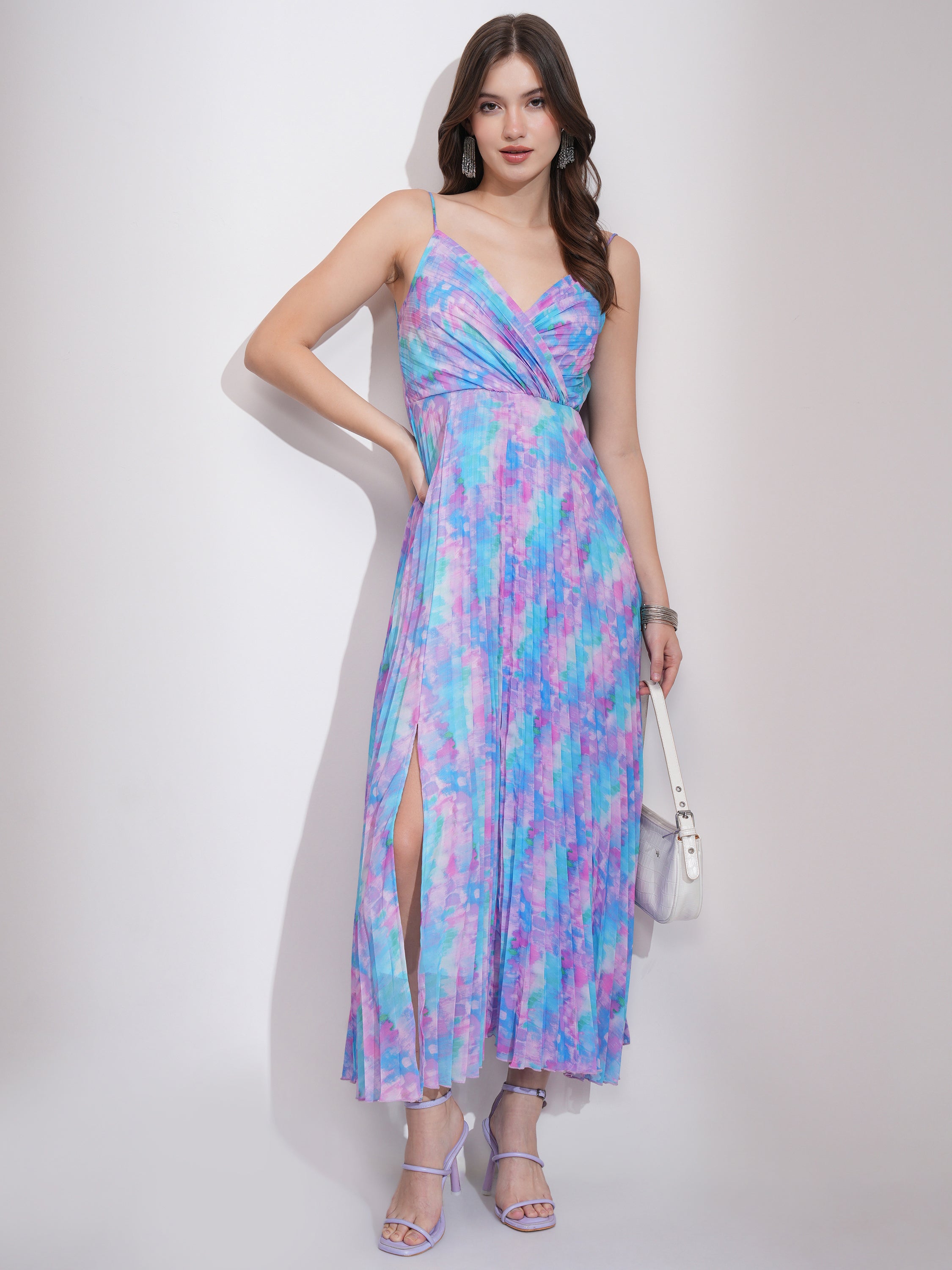 Tokyo Talkies Women Purple Printed Fit and Flare Dress - Purple - Image 2