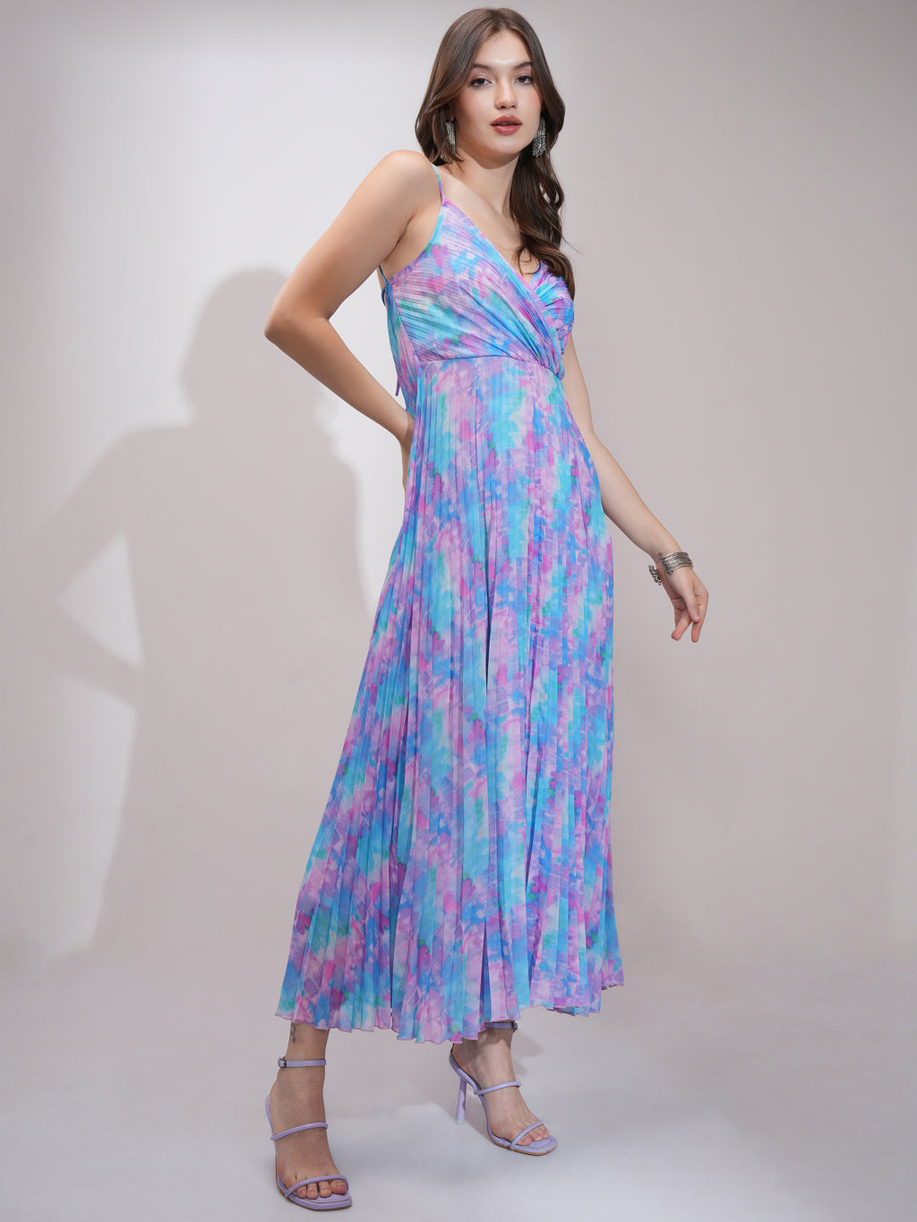 Tokyo Talkies Women Purple Printed Fit and Flare Dress - Purple - Image 6