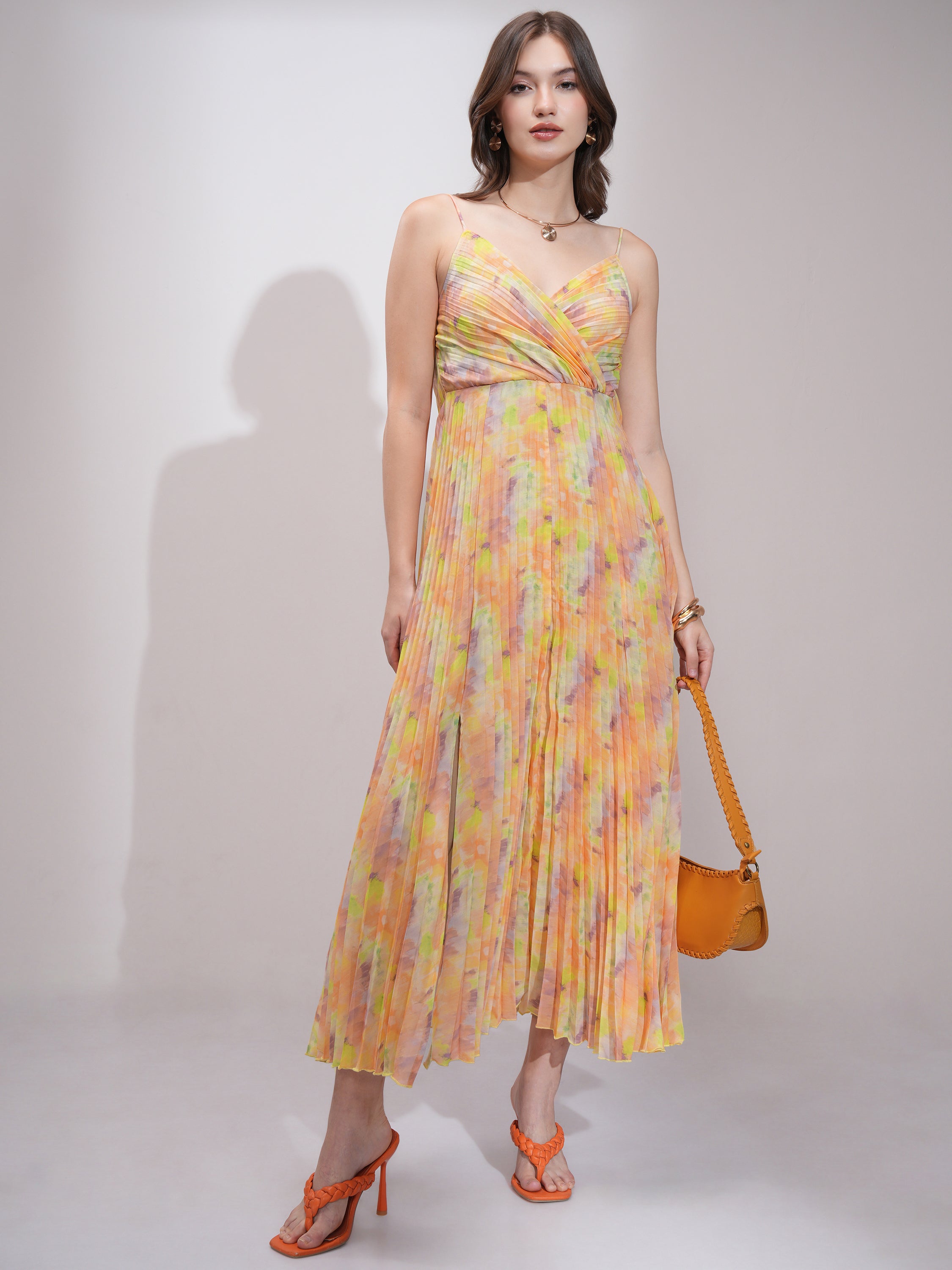 Tokyo Talkies Women Yellow Printed Fit and Flare Dress - Yellow - Image 2