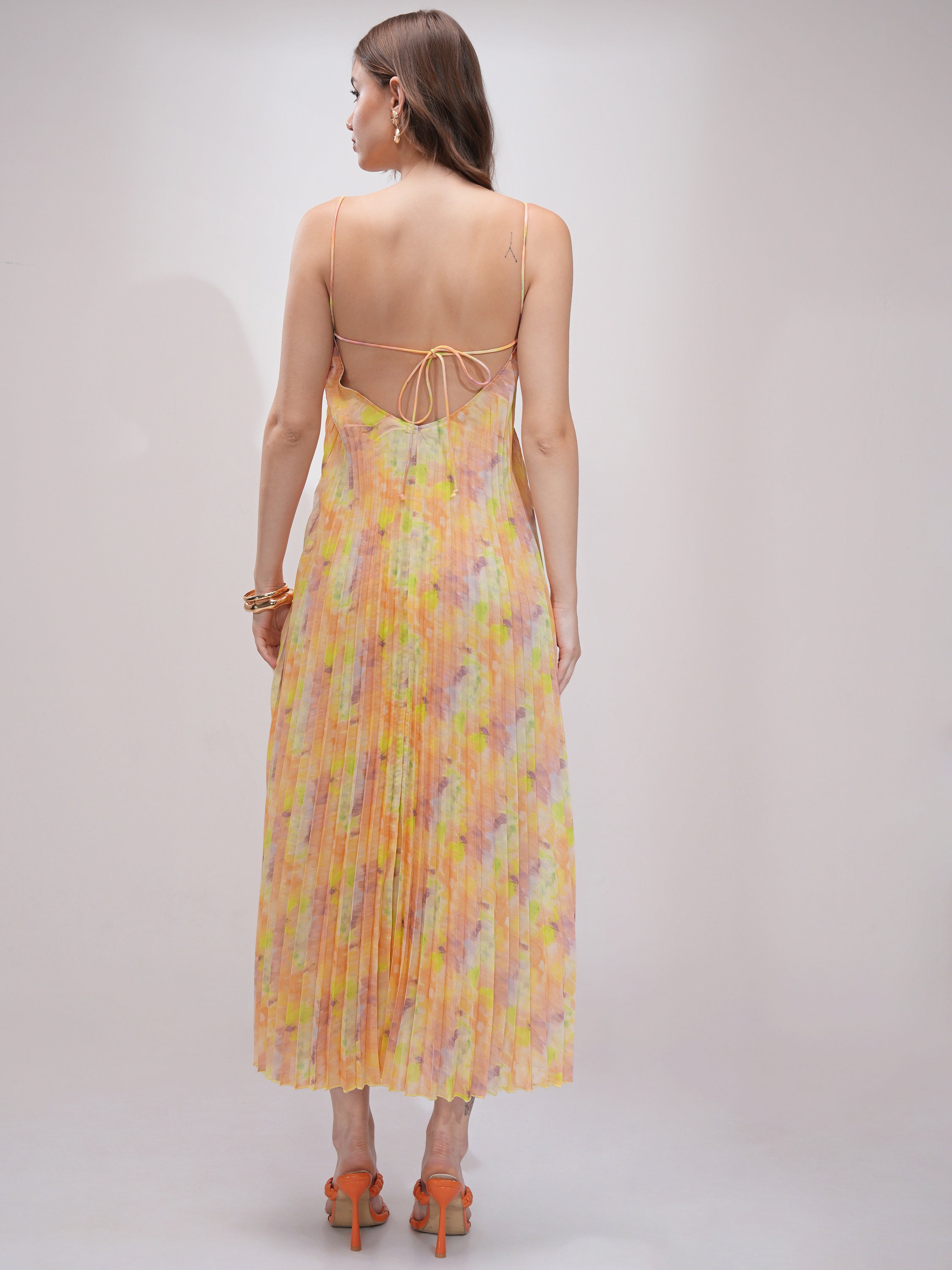 Tokyo Talkies Women Yellow Printed Fit and Flare Dress - Yellow - Image 3