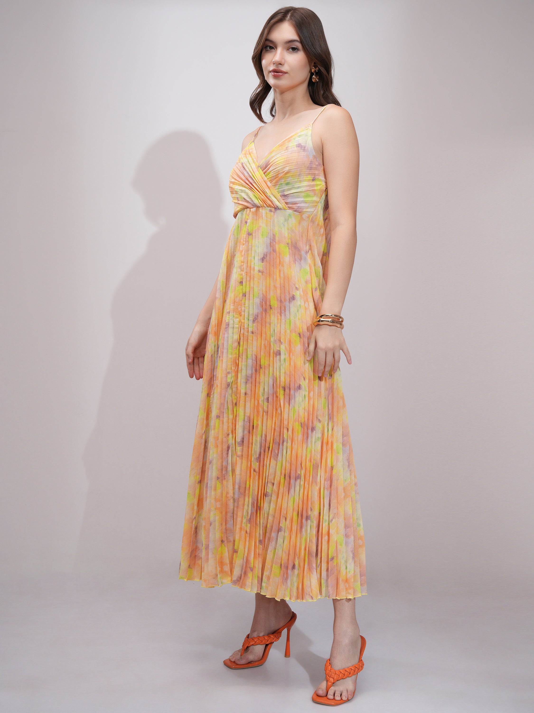 Tokyo Talkies Women Yellow Printed Fit and Flare Dress - Yellow - Image 4