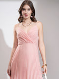 Tokyo Talkies Women Pink Solid Fit and Flare Dress - Pink - Image 1