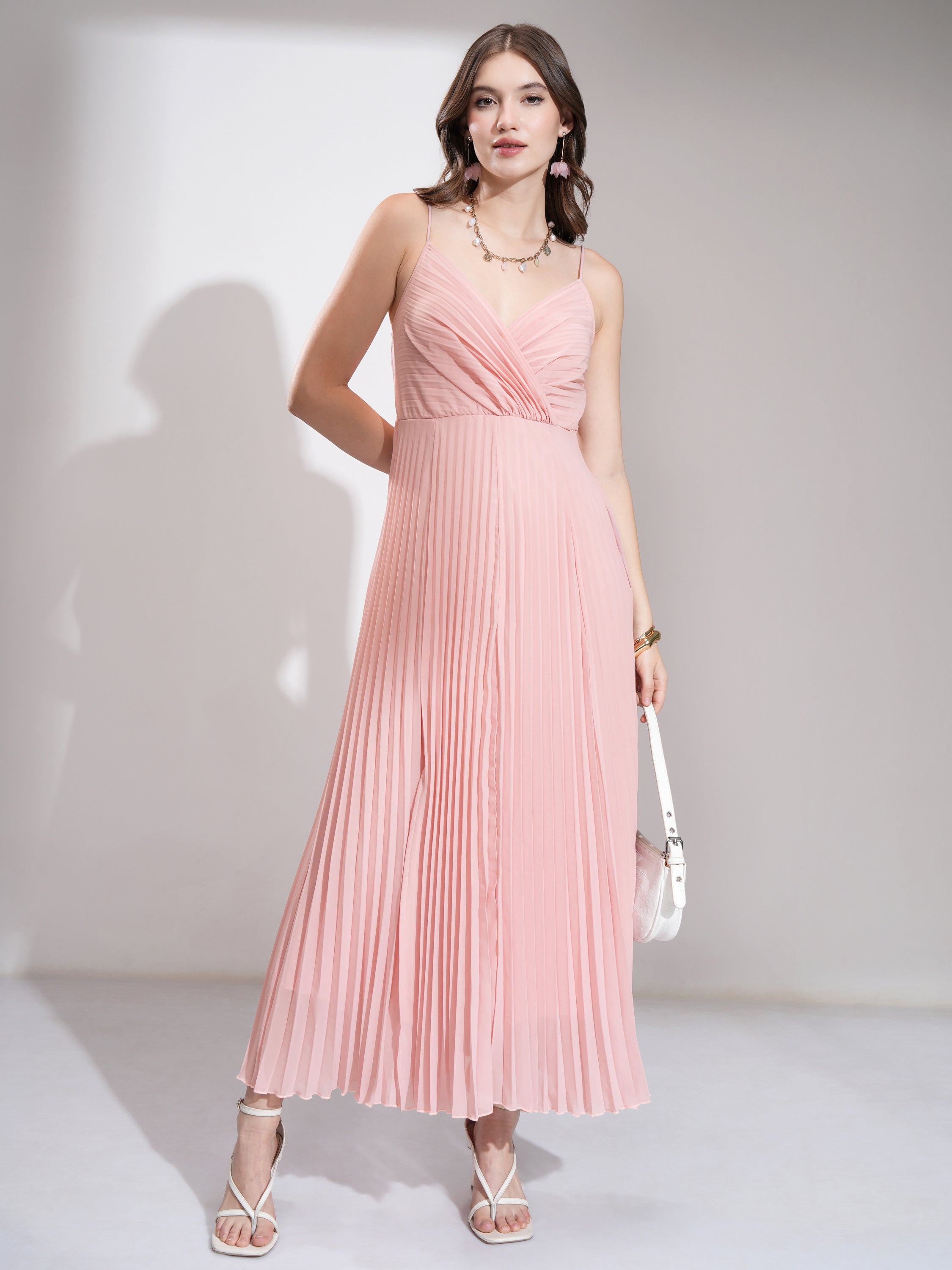 Tokyo Talkies Women Pink Solid Fit and Flare Dress - Pink - Image 2