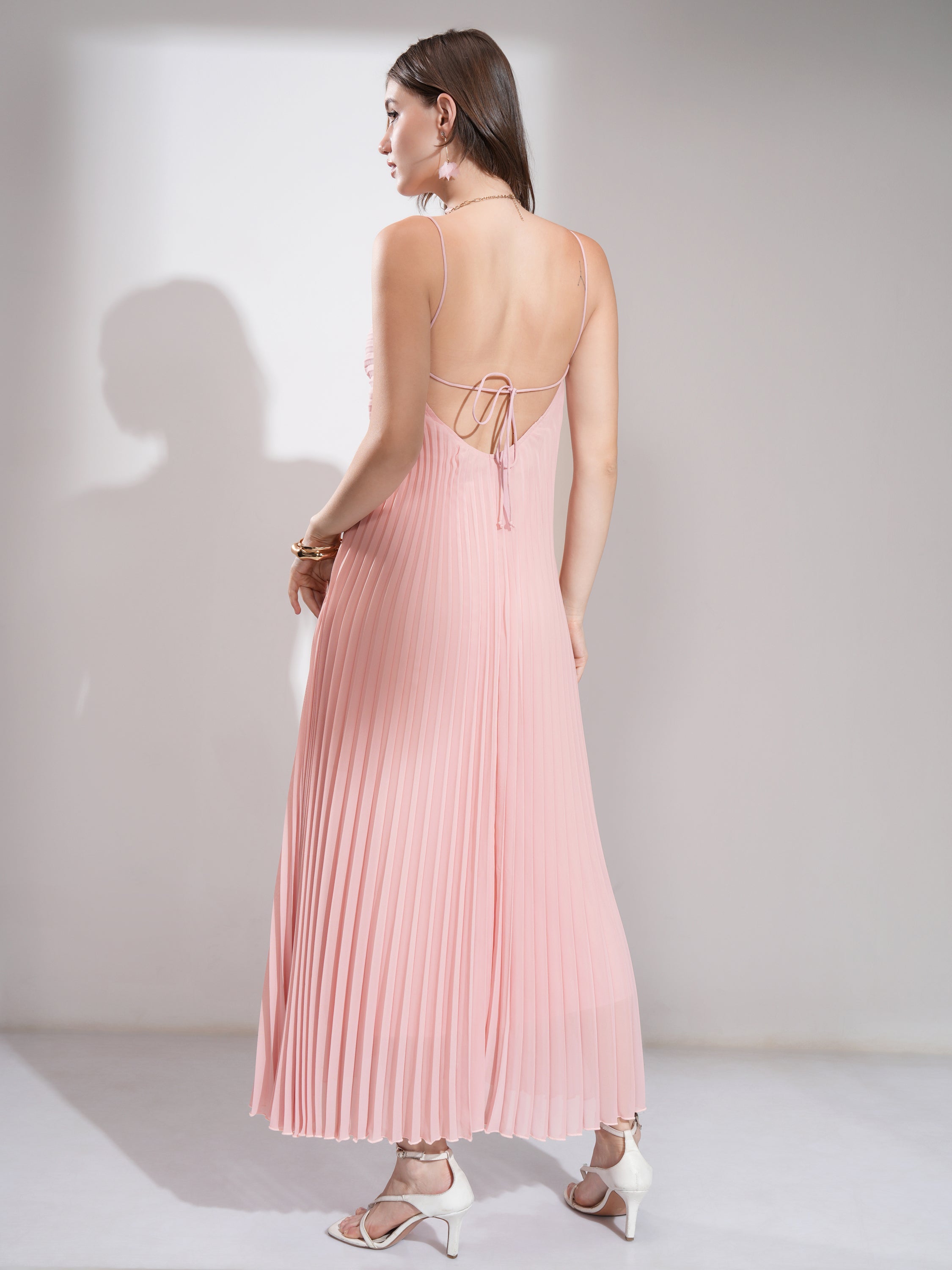 Tokyo Talkies Women Pink Solid Fit and Flare Dress - Pink - Image 3