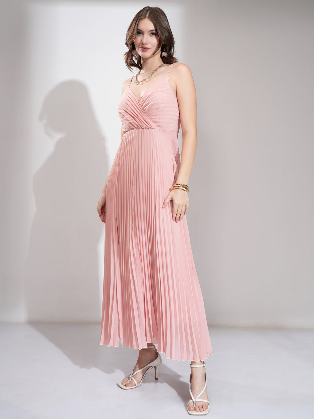 Tokyo Talkies Women Pink Solid Fit and Flare Dress - Pink - Image 4