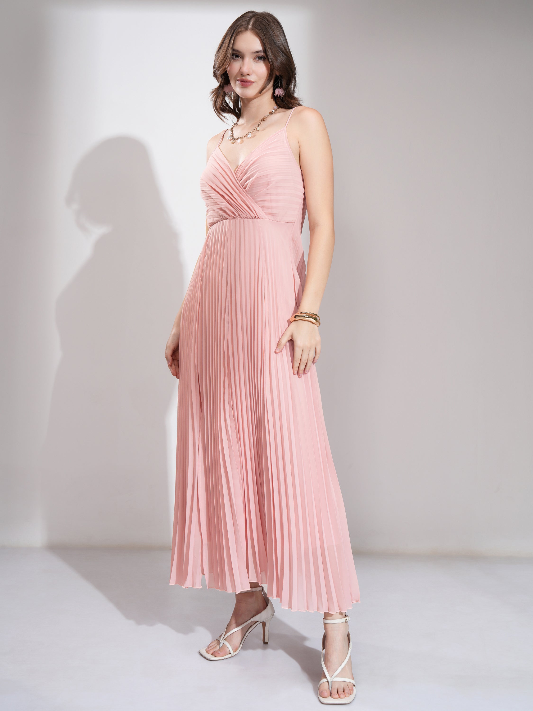 Tokyo Talkies Women Pink Solid Fit and Flare Dress - Pink - Image 4