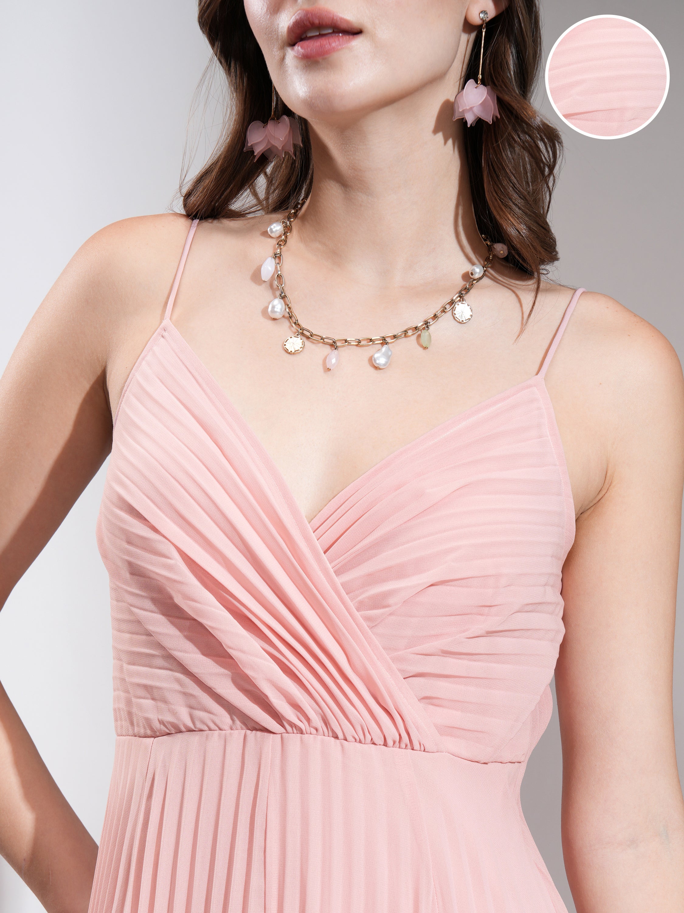 Tokyo Talkies Women Pink Solid Fit and Flare Dress - Pink - Image 5