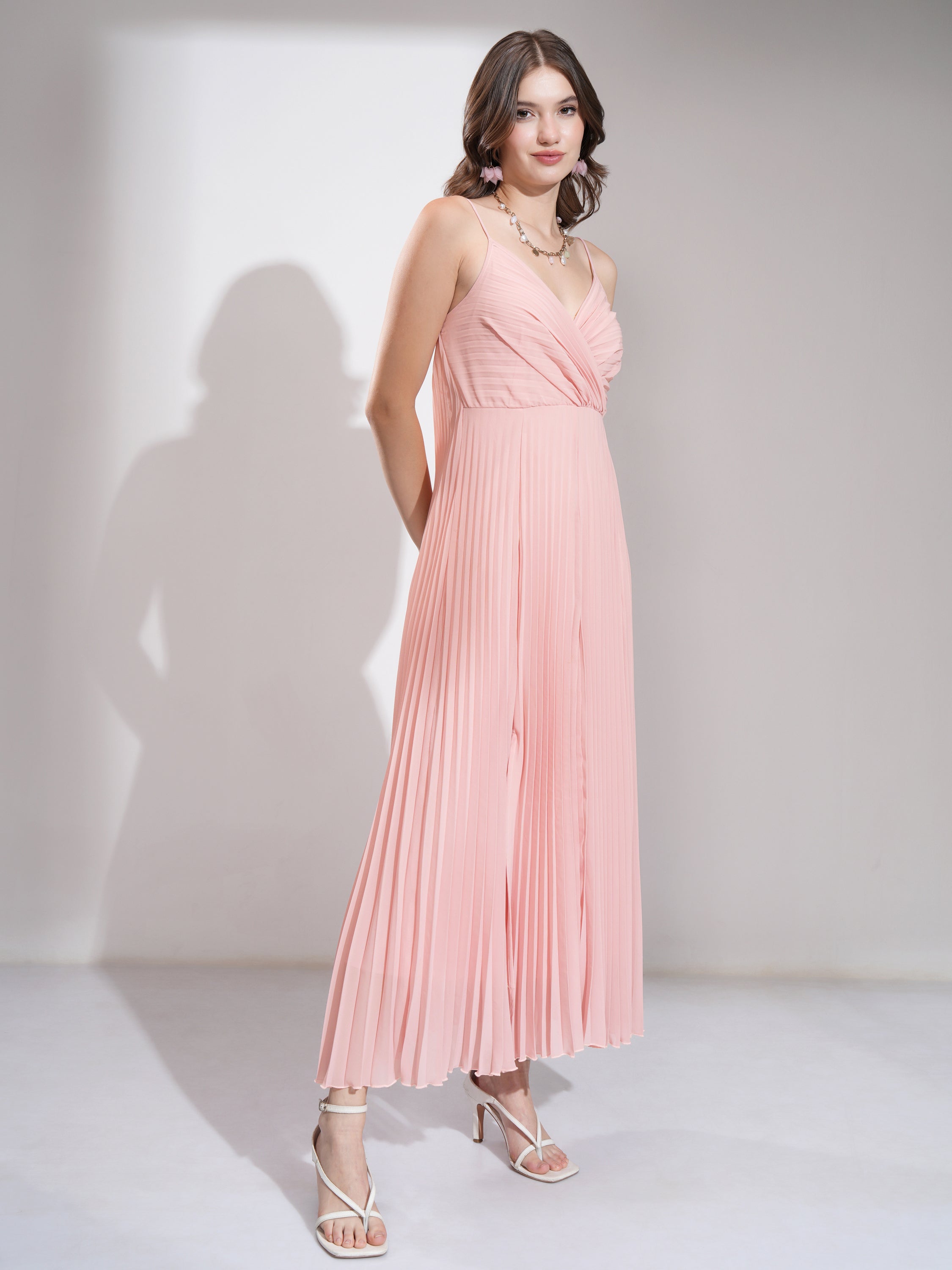 Tokyo Talkies Women Pink Solid Fit and Flare Dress - Pink - Image 6
