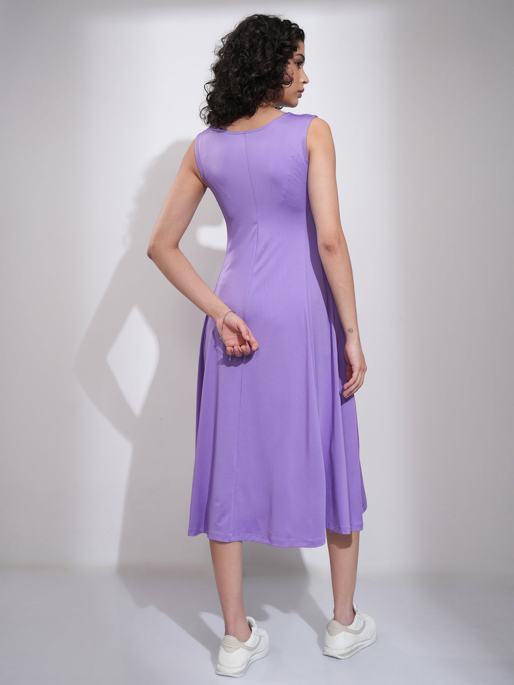 Tokyo Talkies Women Lavender Solid Fit and Flare Dress - Lavender - Image 3