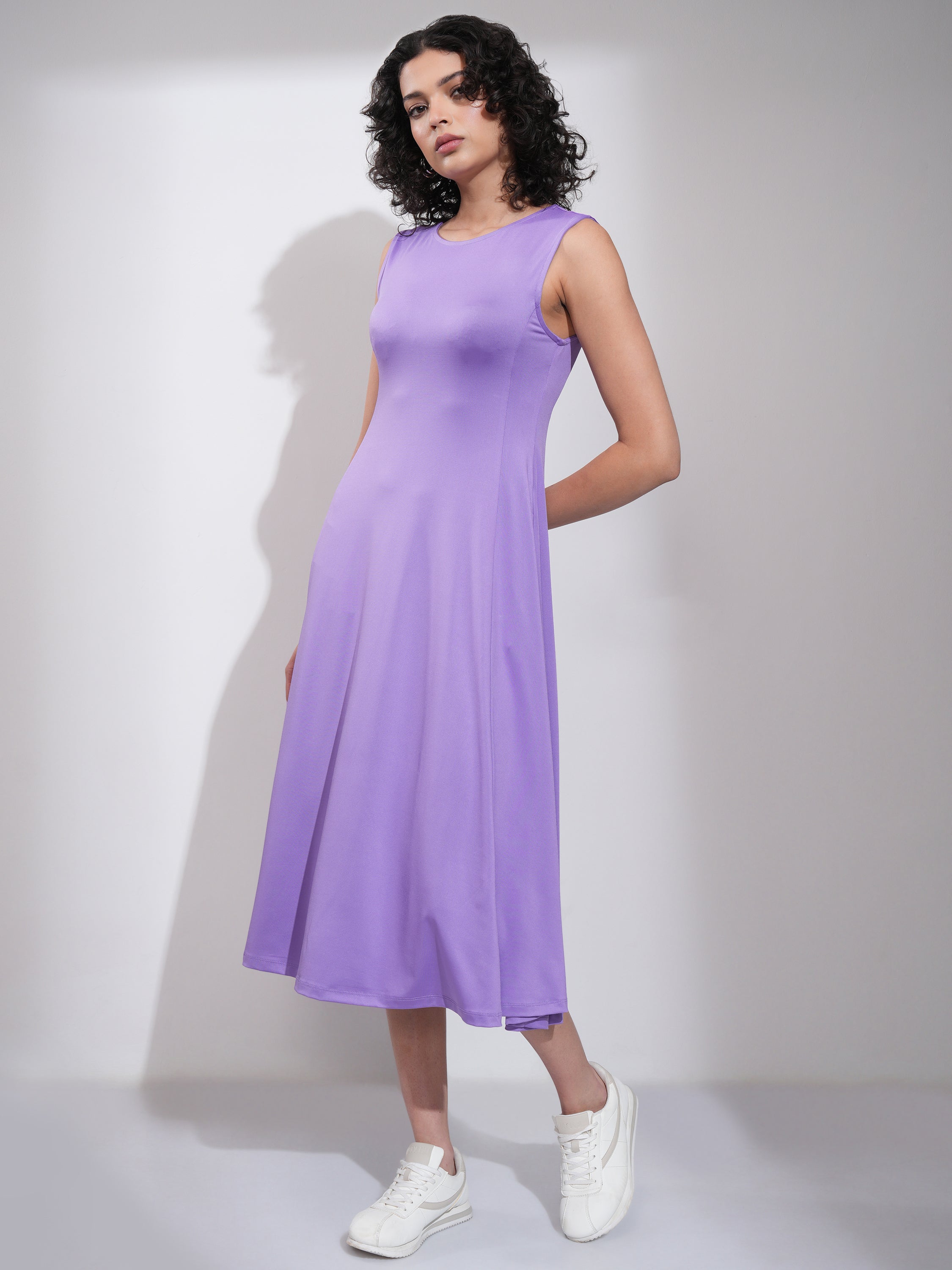 Tokyo Talkies Women Lavender Solid Fit and Flare Dress - Lavender - Image 4