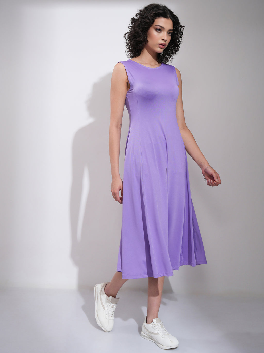 Tokyo Talkies Women Lavender Solid Fit and Flare Dress - Lavender - Image 6