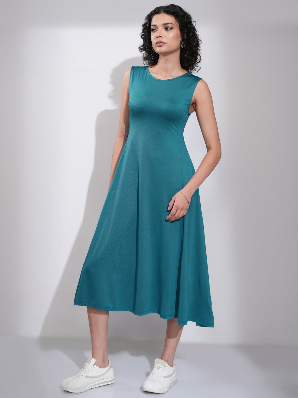 Tokyo Talkies Women Teal Solid Fit and Flare Dress - Teal - Image 4