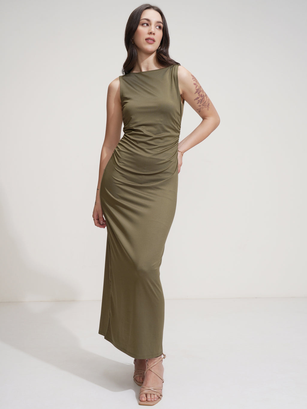 Tokyo Talkies Women Olive Solid Maxi Dress - Olive - Image 6
