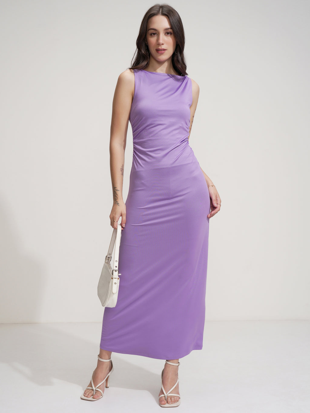 Tokyo Talkies Women Lavender Solid Maxi Dress - Lavender - Image 2