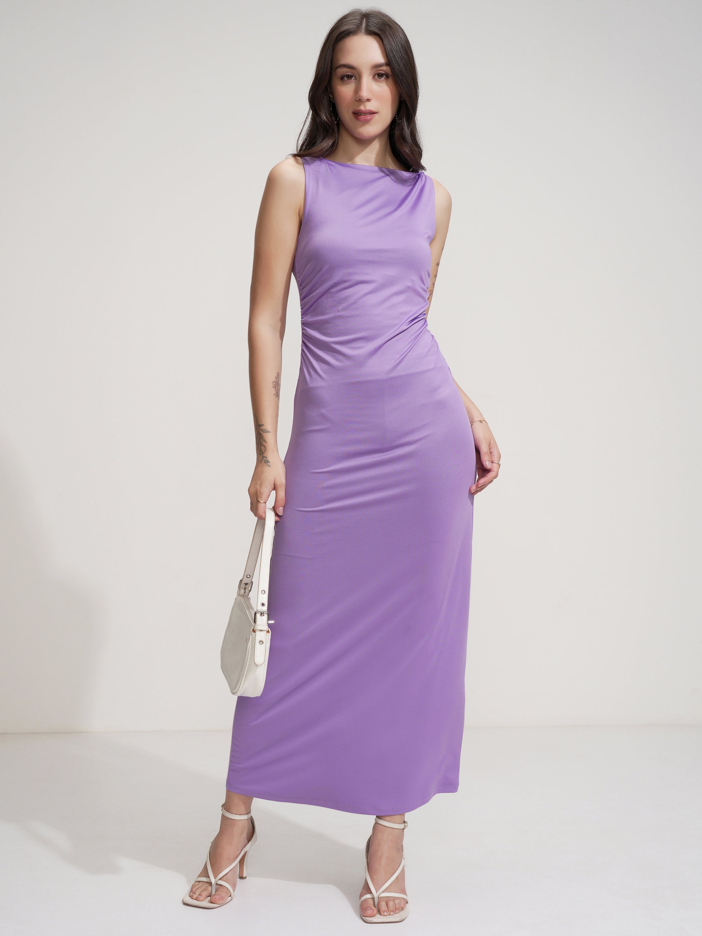 Tokyo Talkies Women Lavender Solid Maxi Dress - Lavender - Image 2