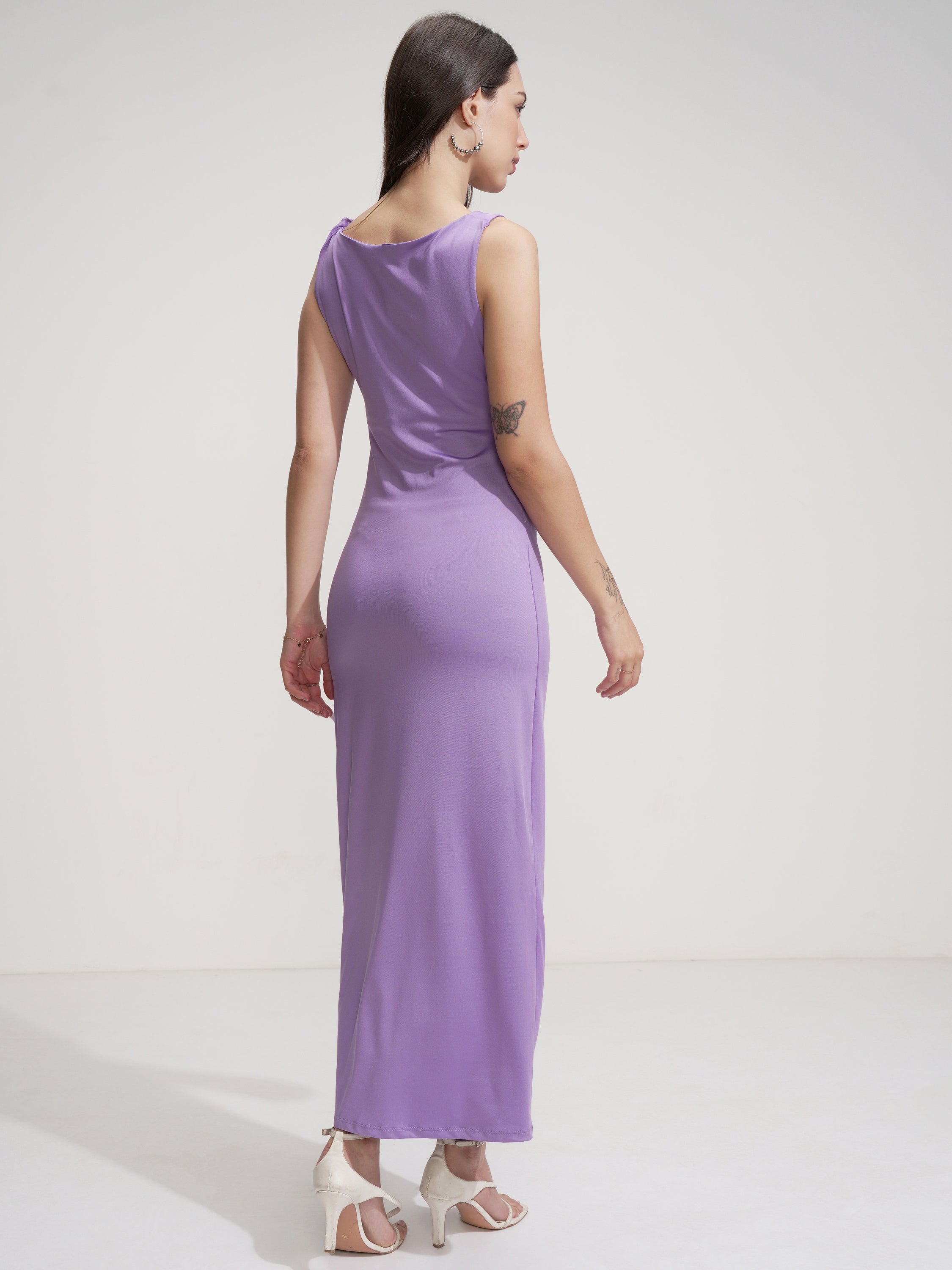 Tokyo Talkies Women Lavender Solid Maxi Dress - Lavender - Image 3