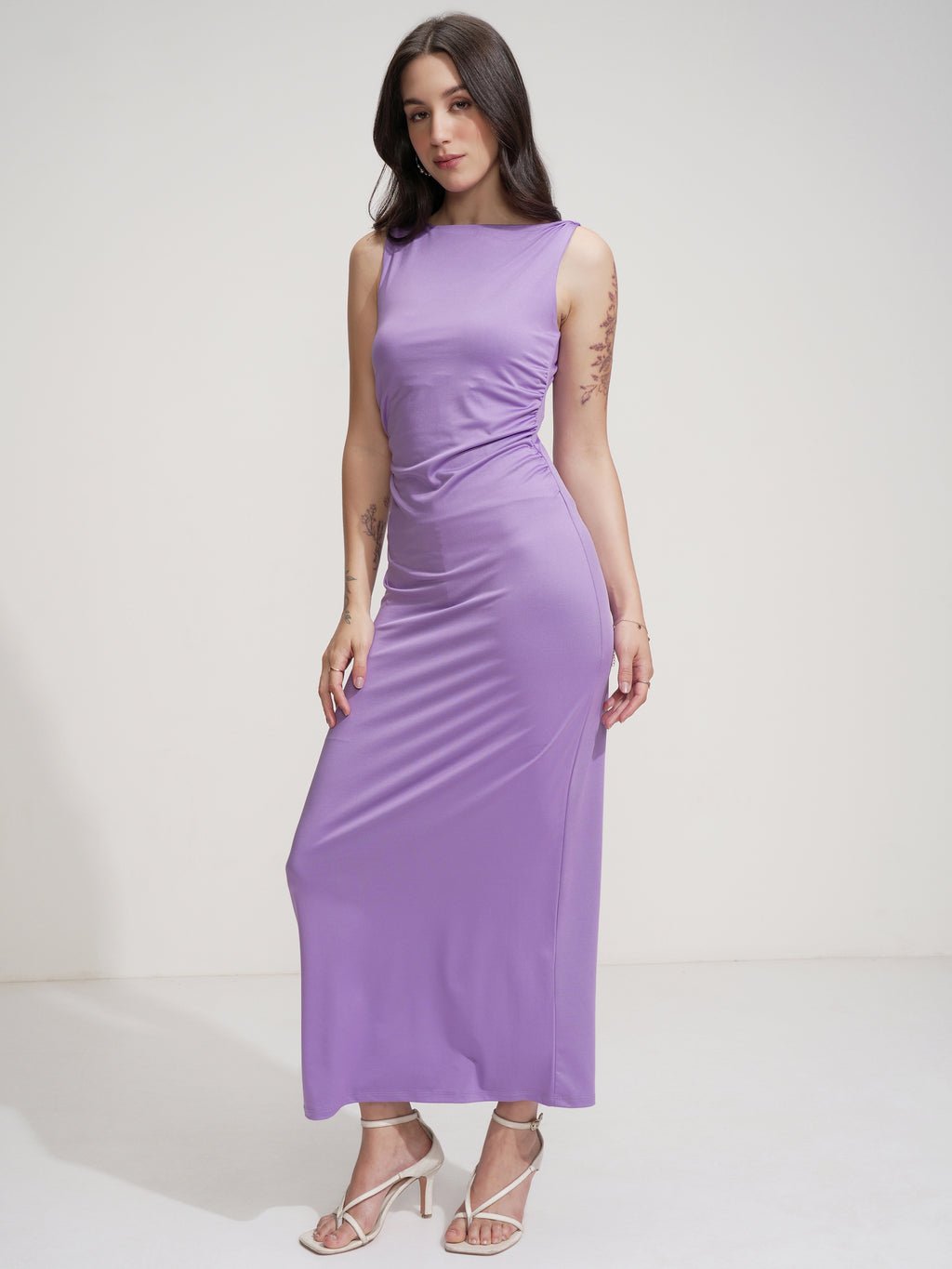 Tokyo Talkies Women Lavender Solid Maxi Dress - Lavender - Image 4