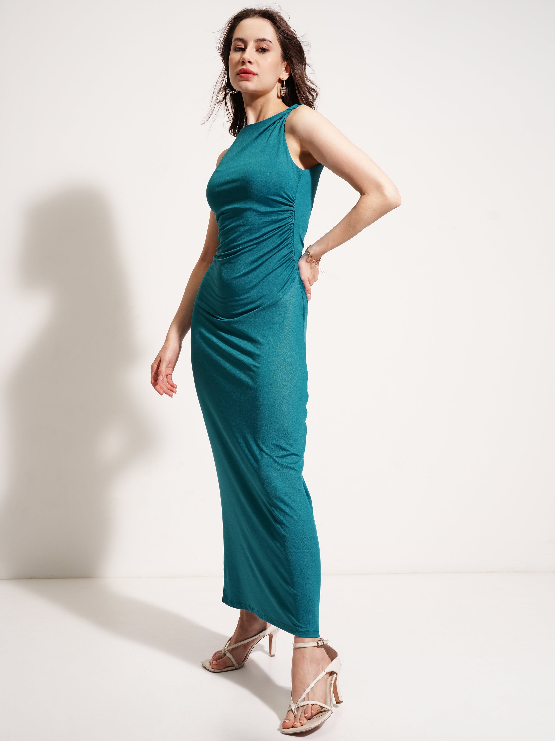 Tokyo Talkies Women Teal Solid Maxi Dress - Teal - Image 4