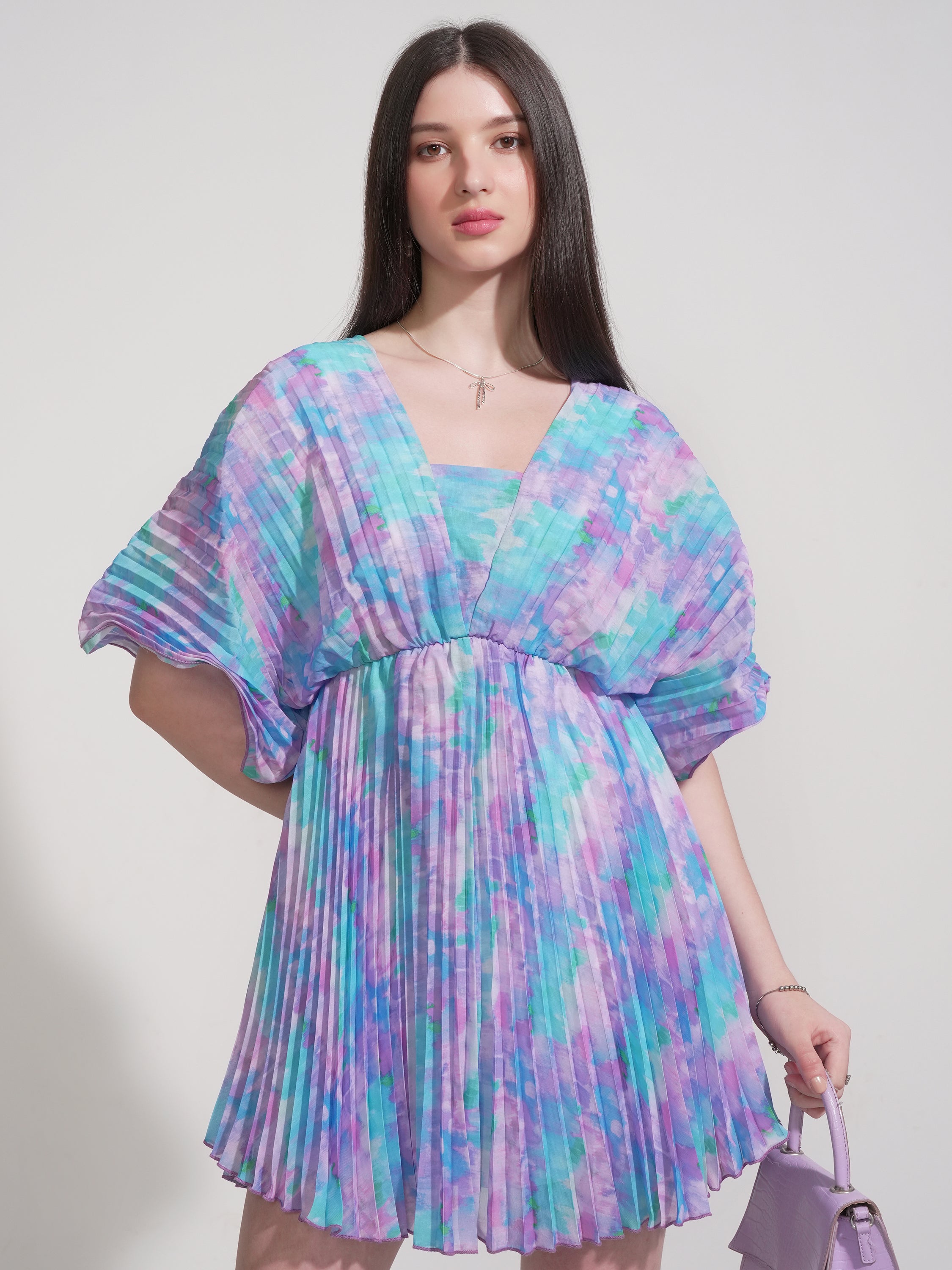 Tokyo Talkies Women Purple Printed Fit And Flare Dress - Purple - Image 1