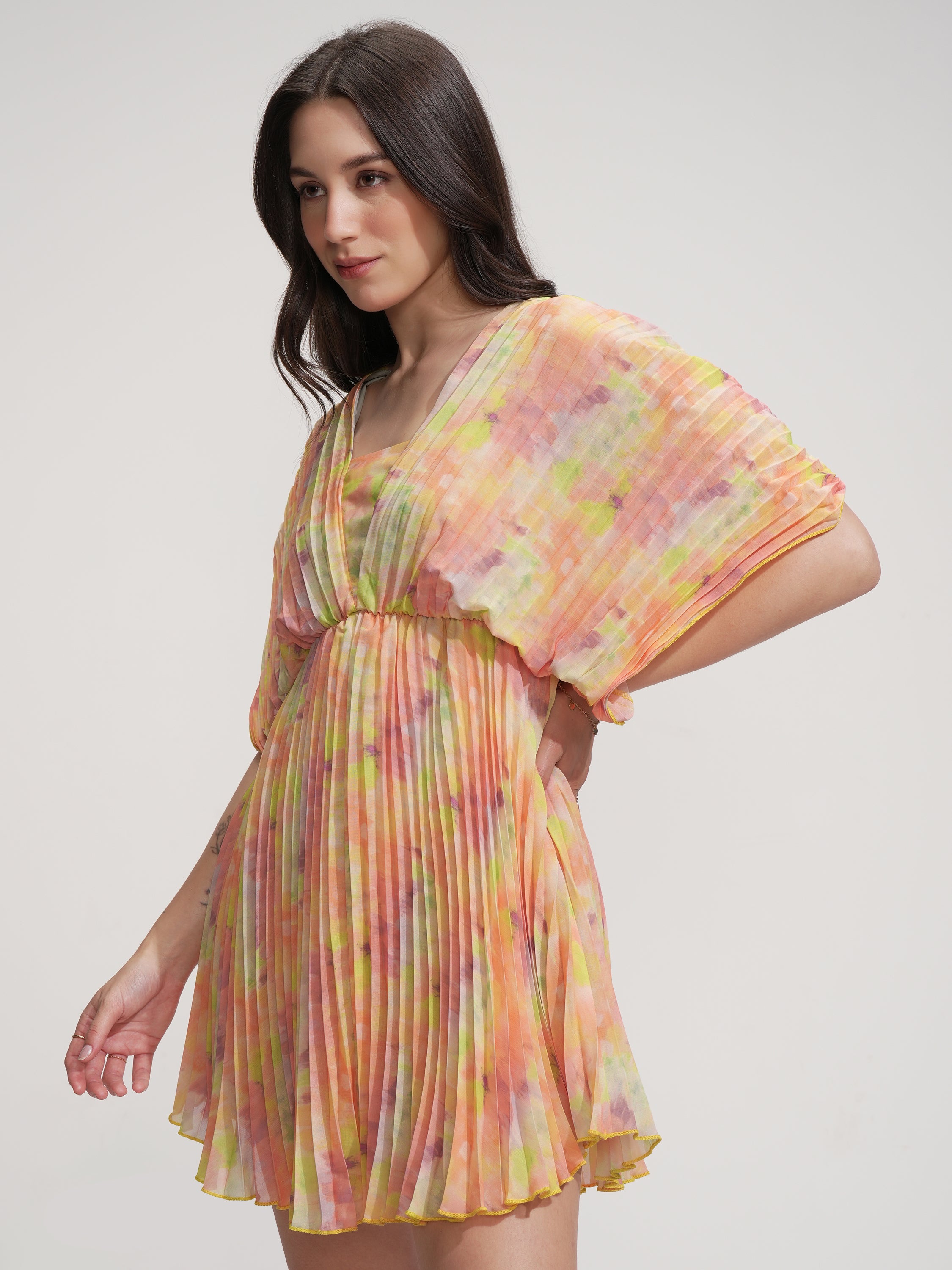 Tokyo Talkies Women Yellow Printed Fit And Flare Dress - Yellow - Image 4